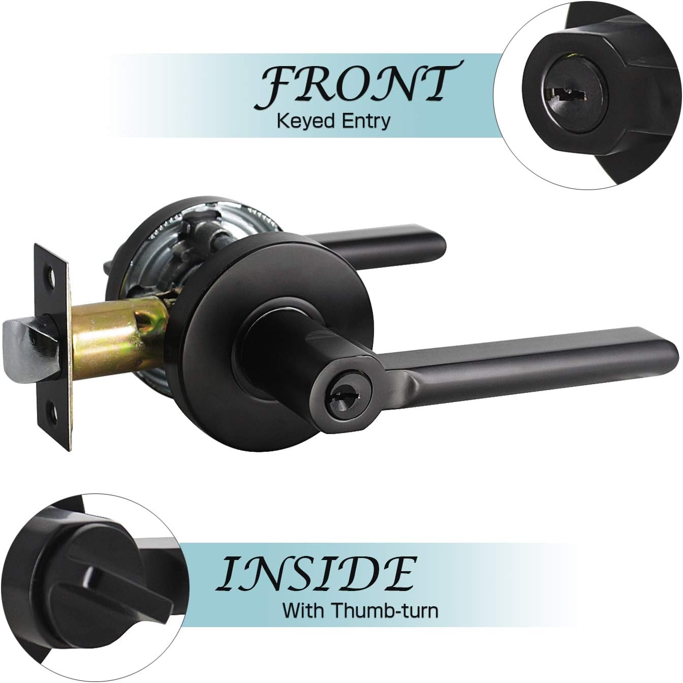 Get Popular Offer KNOBWELL 3 Pack Interior Bedroom Entrance Door Lever Handle Door Knobs One Keyway Entry Keyed Alike Same Key Door Lock Lockset in Matte Black Heavy Duty Door Lever