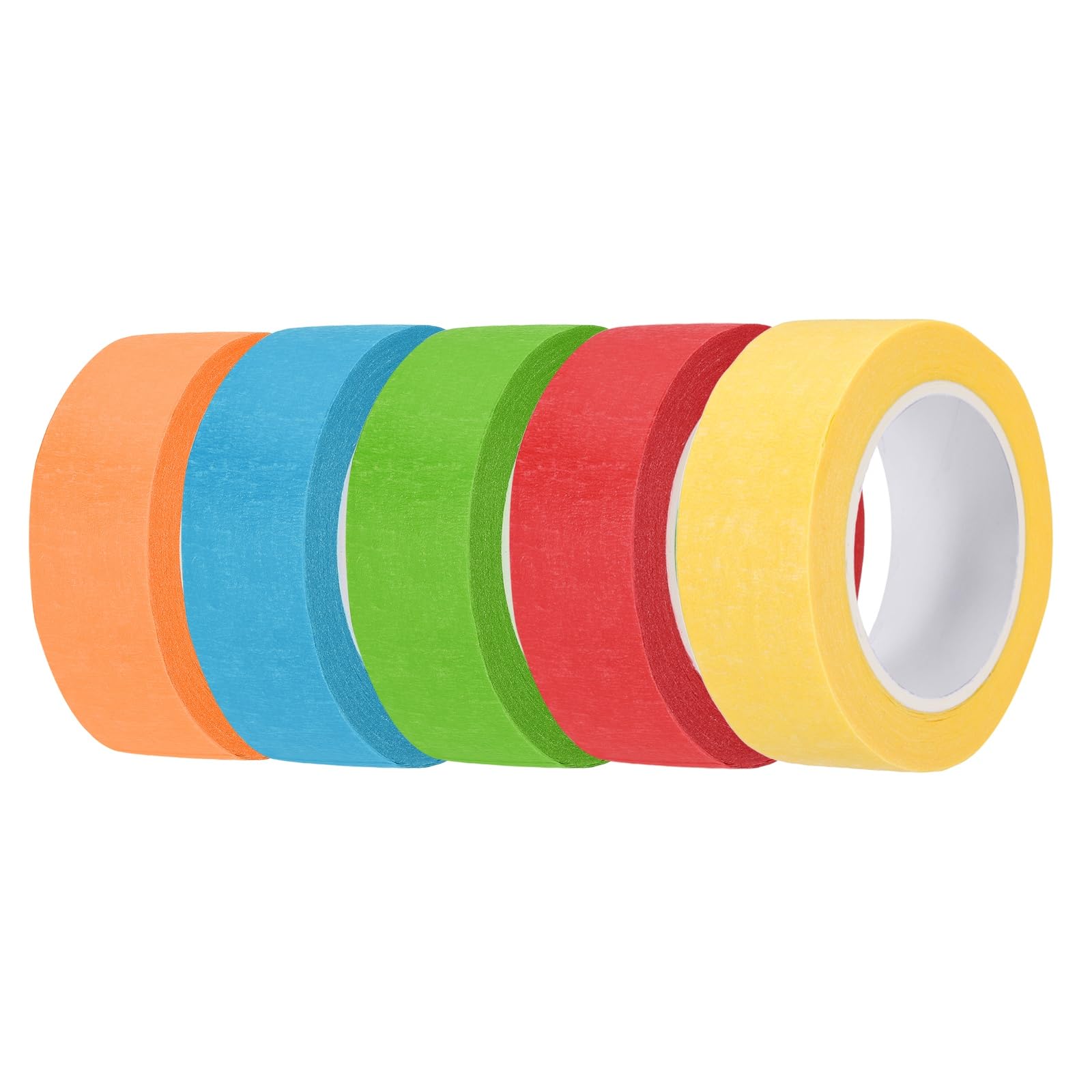sourcing map 5pcs 20mm x 10 Meters Colored Masking Tape Universal Crepe Paper Colorful Masking Painter Tape for Art Drawing DIY Handcraft Sealing, Blue Green Red Yellow Orange โ image 1