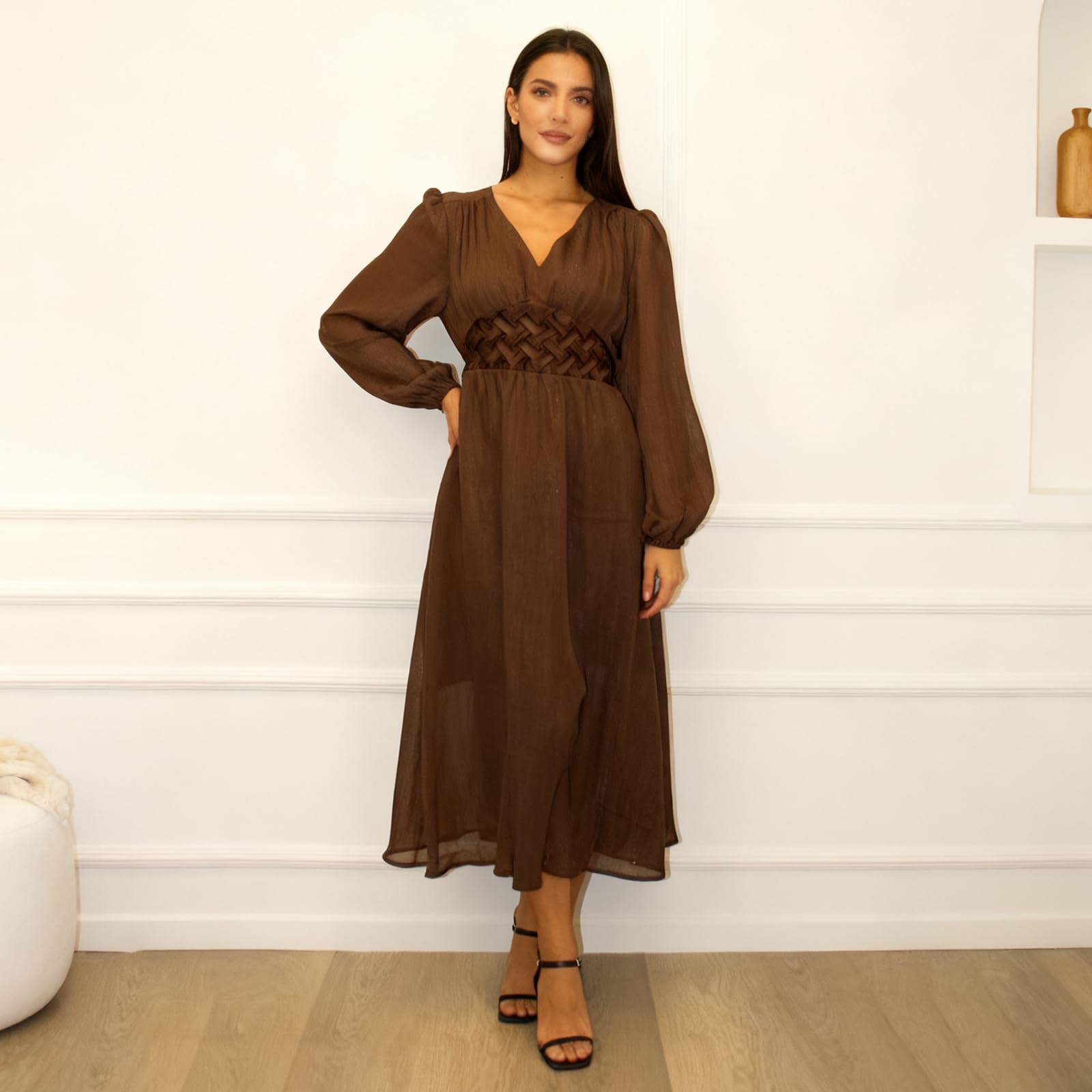 Kleid Damen Lang Chiffon Abendkleider Elegant Für Hochzeit Kleider Festlich Langarm Cocktailkleid Hochzeitsgast Partykleid Frauen Hohe Taille A Linie Frühlingskleid Puffärmel Damenkleider