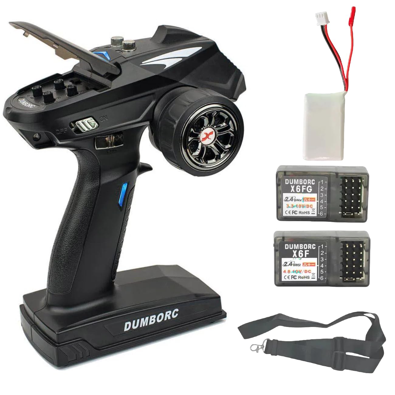 DUMBORC X6 6 Channel Transmitter and Receiver With Battery Remote and X6F X6FG Built-in Gyro Mixed Mode Controller for RC Car/Boat/Tank