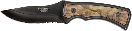 Camillus Mountaineer Carbonitride - Cuchillo de hoja fija de titanio con mango de madera de Burlwood, hoja de 4 pulgadas