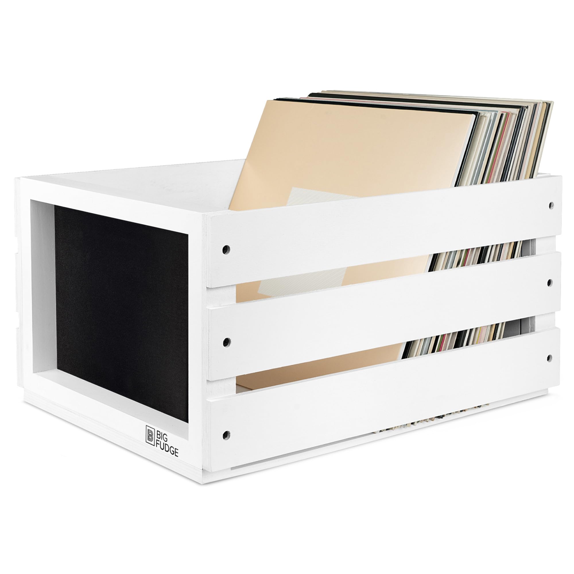Big Fudge Black W/Out Wheel Paper Frame Record Crate With Chalkboard White,With 43.00X34.70x22.90 Cm