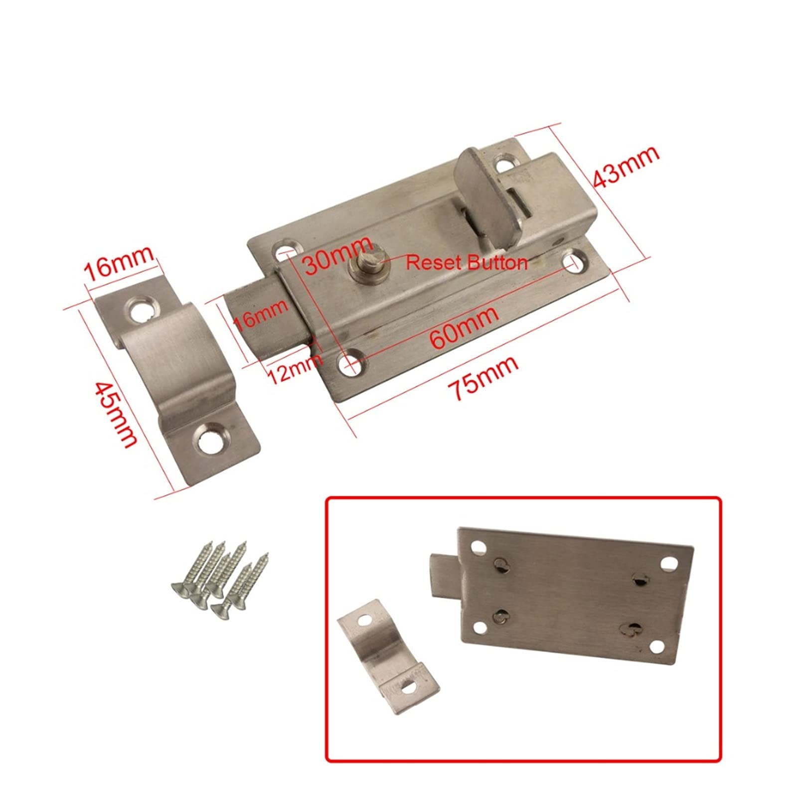 Zamek ryglowy Rygiel bramowy 2 szt. Rygle do drzwi zamek zatrzaskowy automatyczny zatrzask 91x45mm sprężynowy zatrzask ryglujący