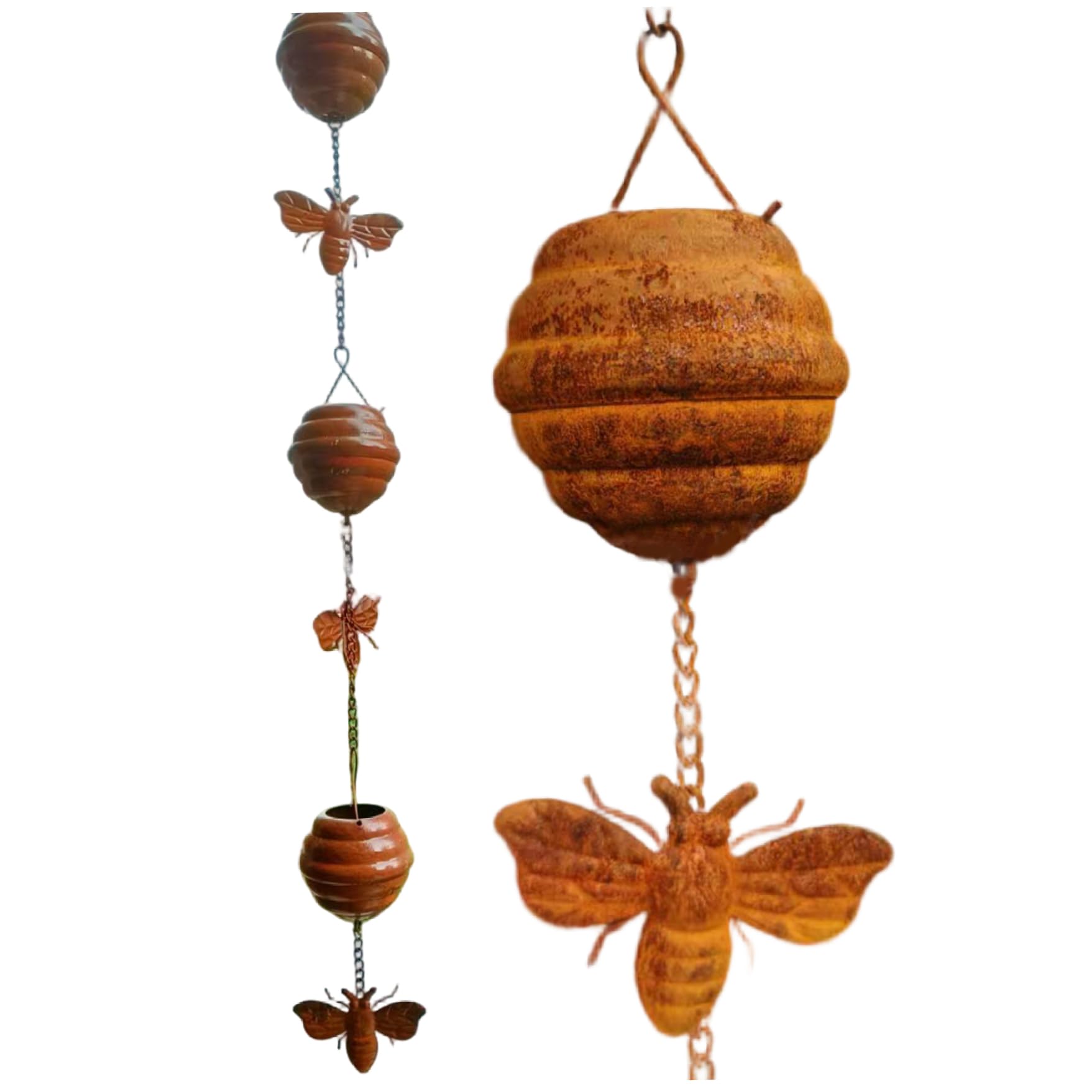Yeory Rain Chains for Gutters 4ft Bee and Cups Rain Catcher Hanging Decorative Metal Catcher Chain for Downspout, Divert Water, Chain