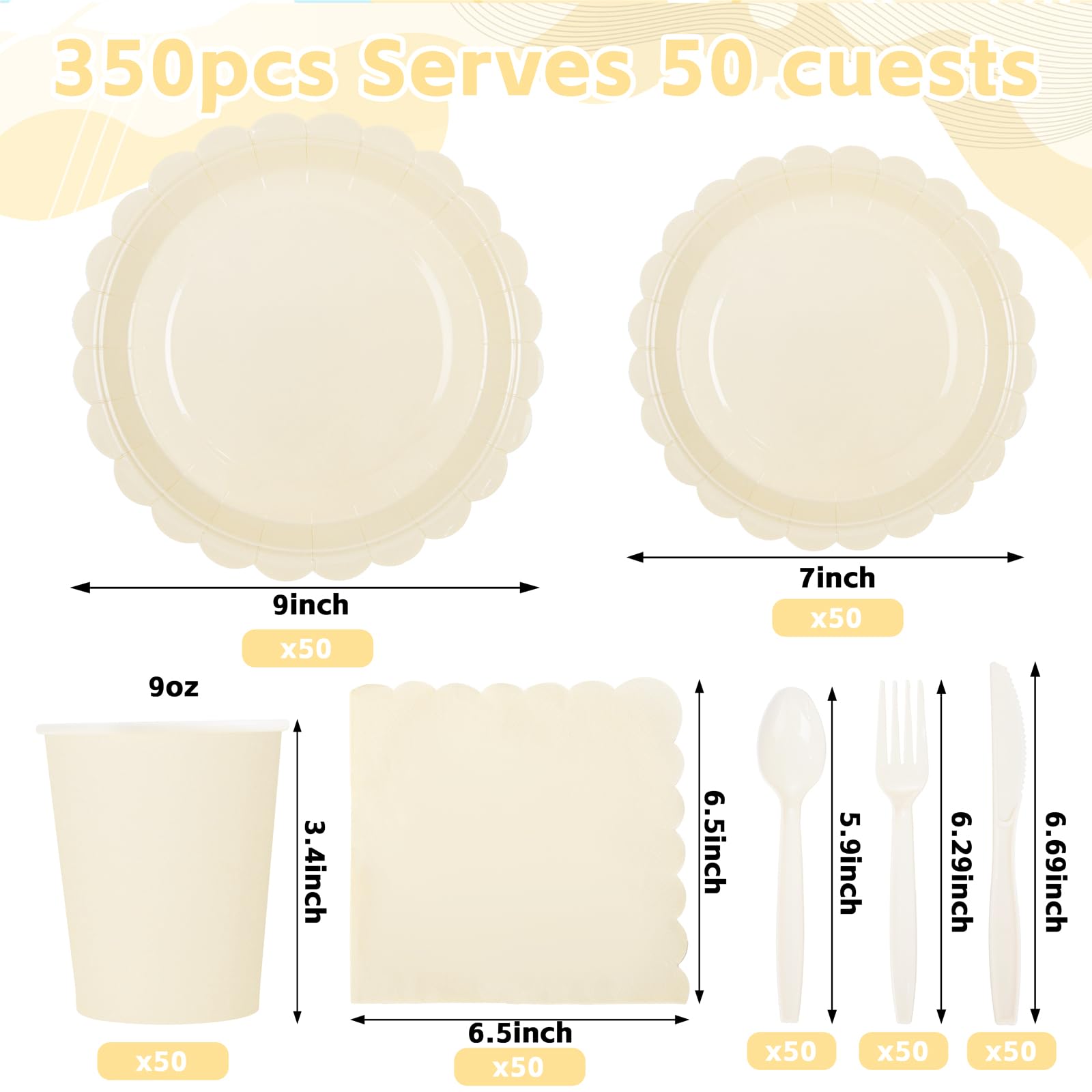 Ivory Paper Plates & Napkins - 50 Guest Party Set -2