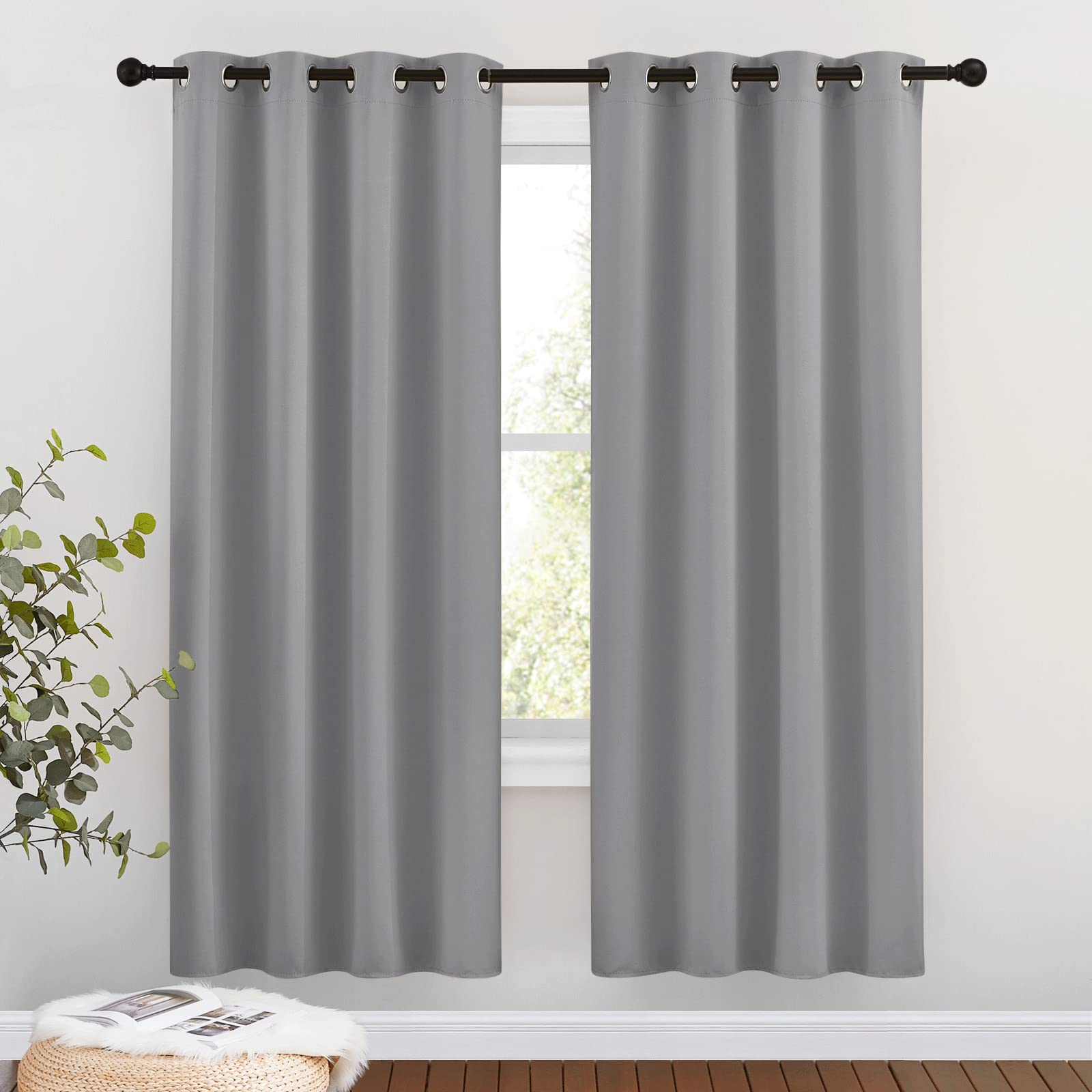 NICETOWN Blackout Window Curtains & Drapes 72" Long - Grommet Top Room Darkening Thermal Insulated Room Darkening for Bedroom/Living Room (2 Panels, 46 x 72 Inch, Silver Grey)