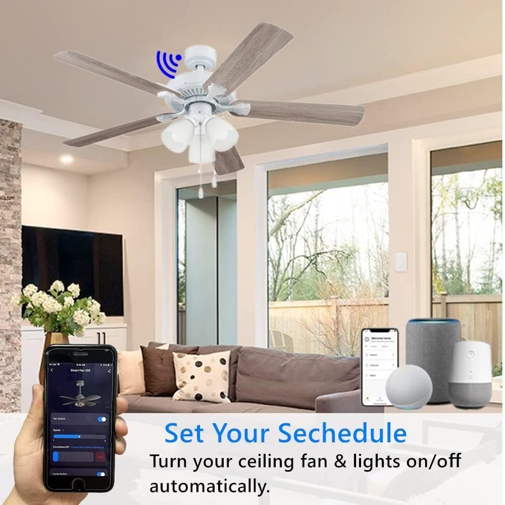 wifi ceiling fan remote installed near canopy with wiring