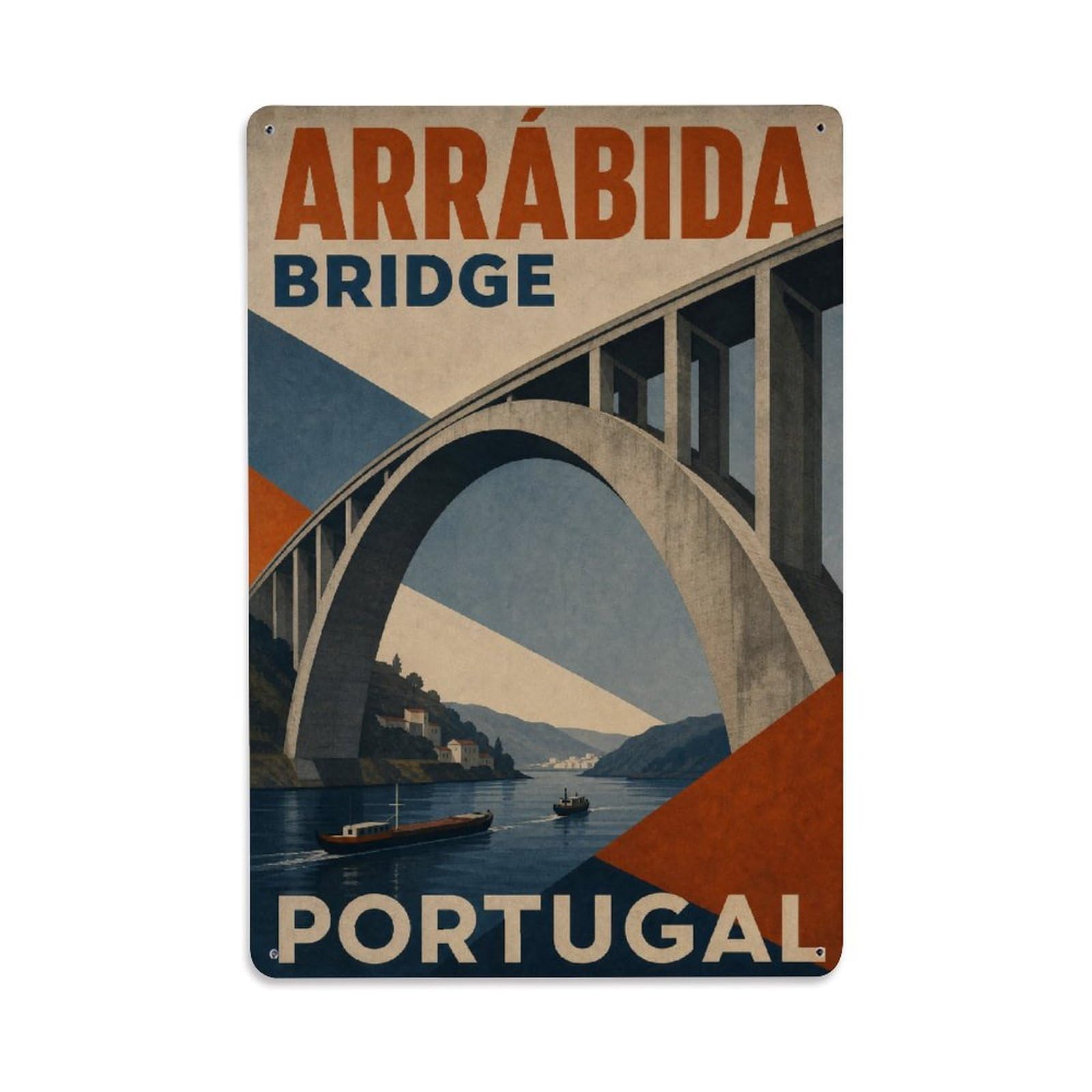 Yrnq 08X12inch Vintage Style Vintage Arrabida Bridge Concrete Arch Portugal Metal Tin Sign