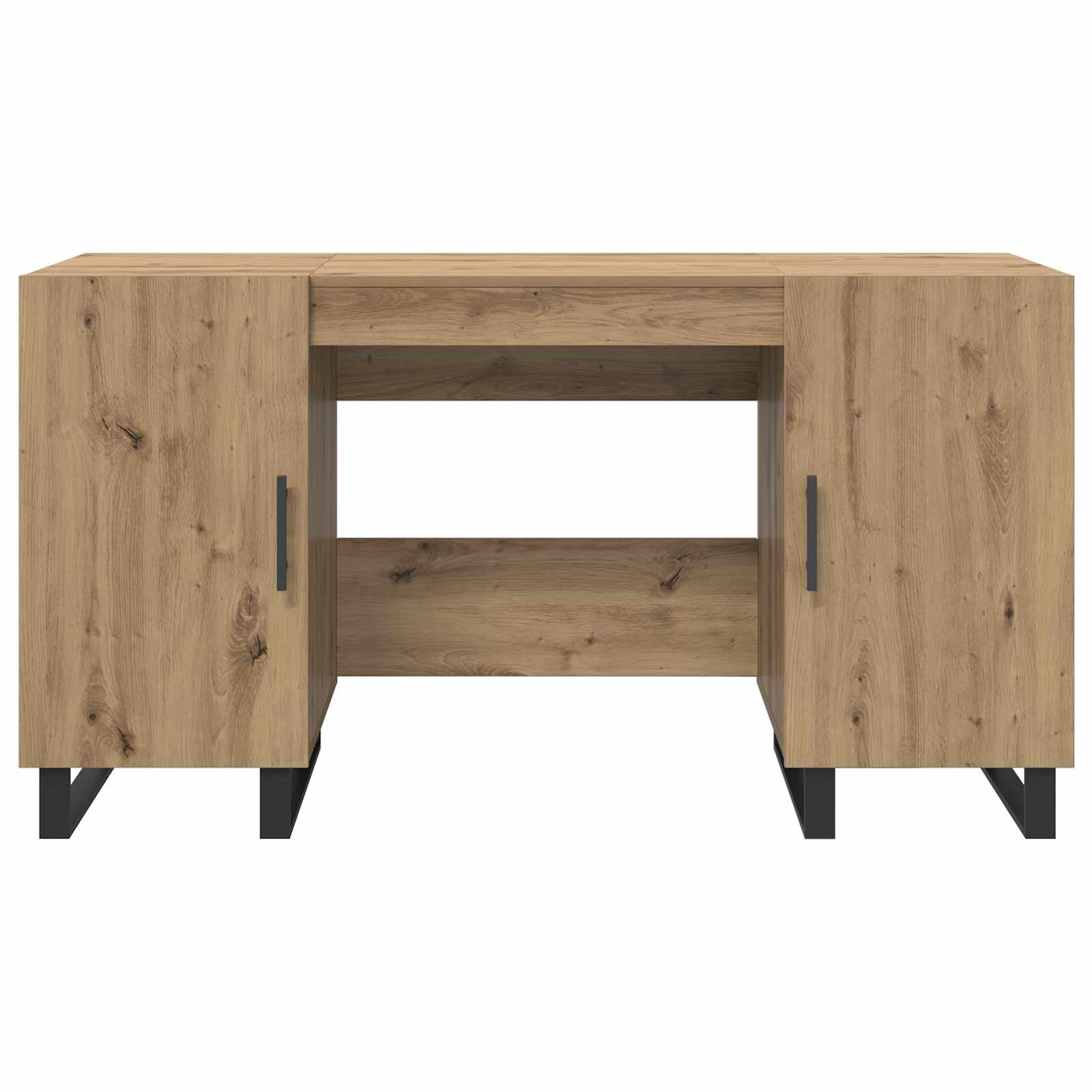 Scrivania in legno di quercia Artisan, 140 x 50 x 75 cm, con vano portaoggetti, scaffale e ante, ergonomica, per ufficio, casa, lavoro al computer, PC, laptop, segretario e gaming