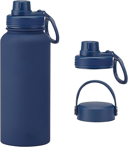 Miniatura 8 de Botella de agua negra aislada de 32 onzas, botella de agua grande de acero inoxidable de metal, botella de agua para hombre, para gimnasio, Negro