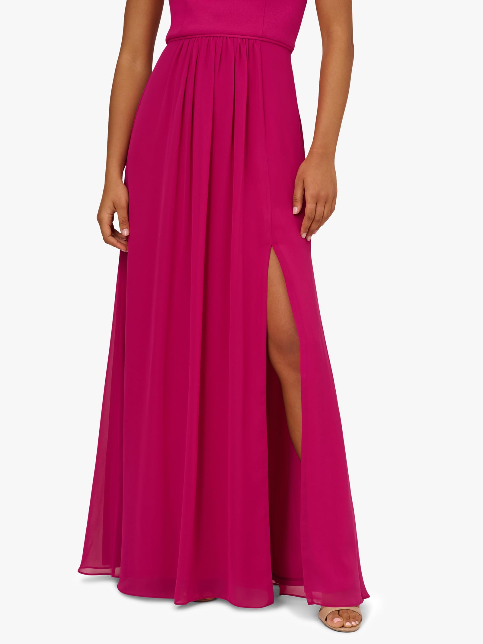 Adrianna Papell Women's One Shoulder Chiffon Gown, Bright Magenta, 6