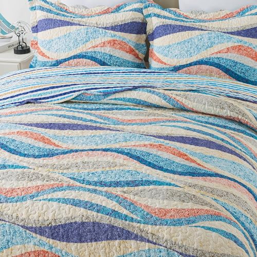 NEWLAKE Quilt Bedspread Sets - West Coastal Pattern Reversible Coverlet Set, King Size