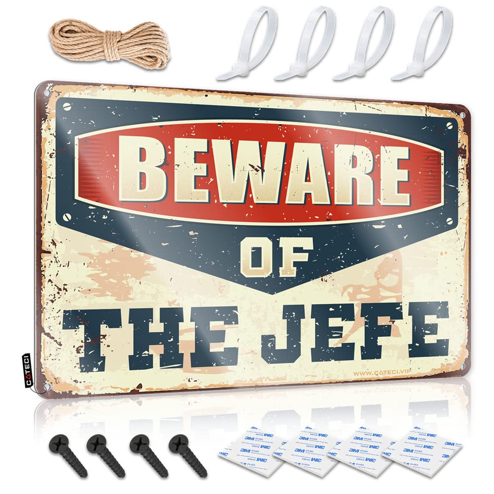 HELIOFORGE Tin Metal Decor Beware Of The Jefe Sign Bar Rules Sign Funny Garage Bar Signs(30X40CM)
