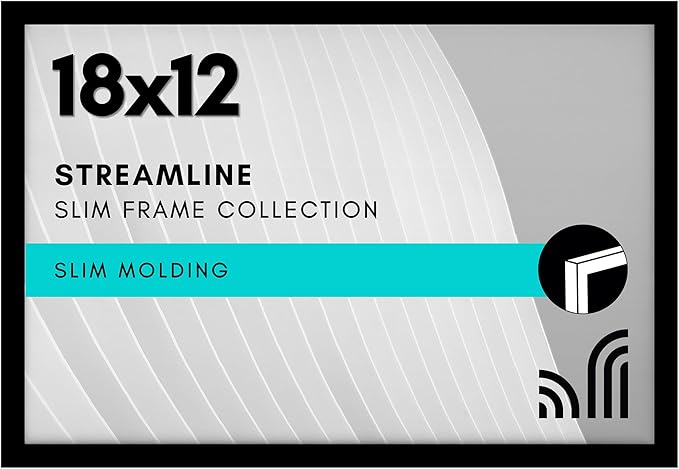 Americanflat 18x12 Picture Frame with Polished Plexiglass - Streamline Collection - Thin Border Picture Frame for Wall Display - Hanging Hardware Included - Black