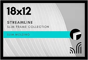 Americanflat 18x12 Picture Frame with Polished Plexiglass - Streamline Collection - Thin Border Picture Frame for Wall Display - Hanging Hardware Included - Black