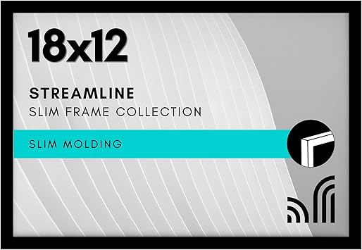 Americanflat 18x12 Picture Frame with Polished Plexiglass - Streamline Collection - Thin Border Picture Frame for Wall Display - Hanging Hardware Included - Black