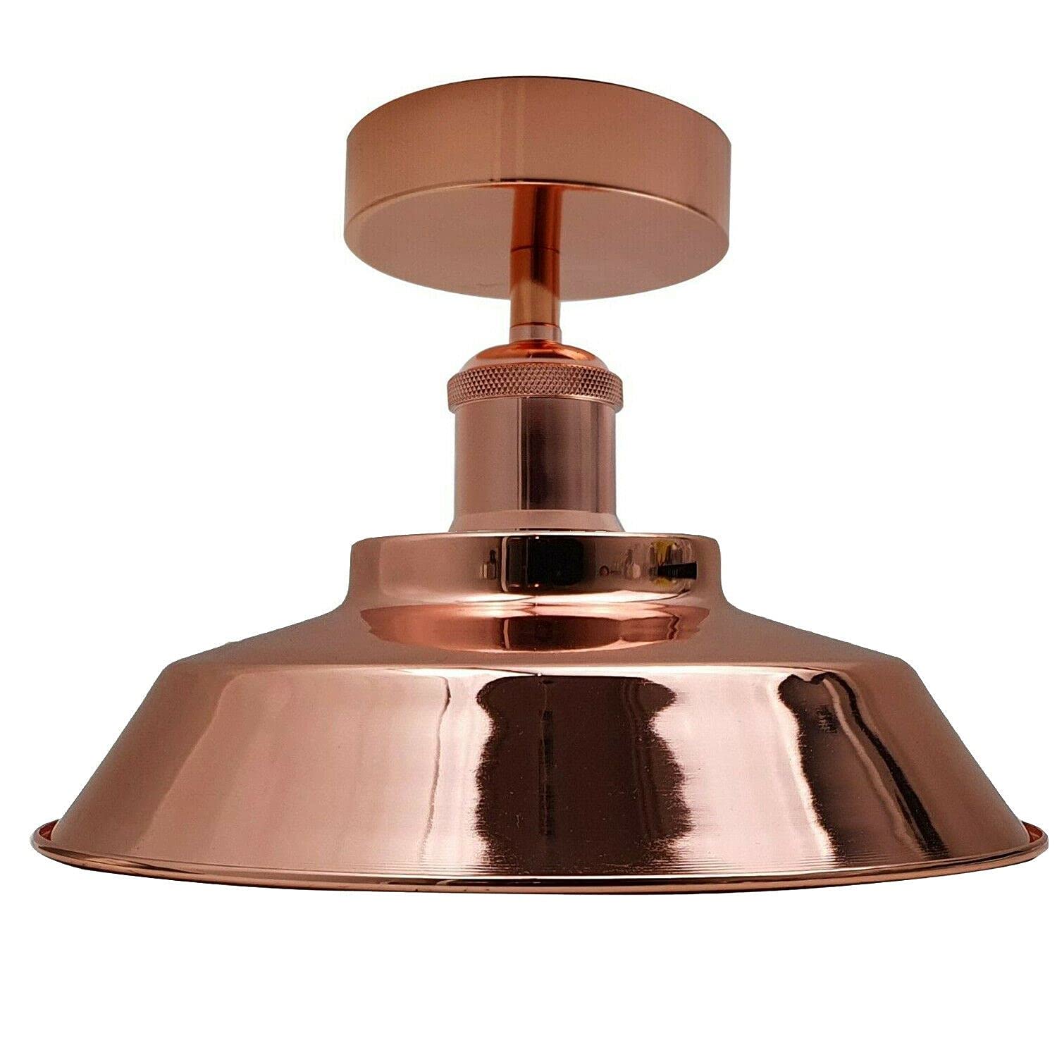DC VOLTAGE Vintage Flush Mount Ceiling Light Metal E27 Fitting 26cm Lamp Shade Industrial Ceiling Lighting Fixture for Kitchen Dining Room Bedroom Without Bulb