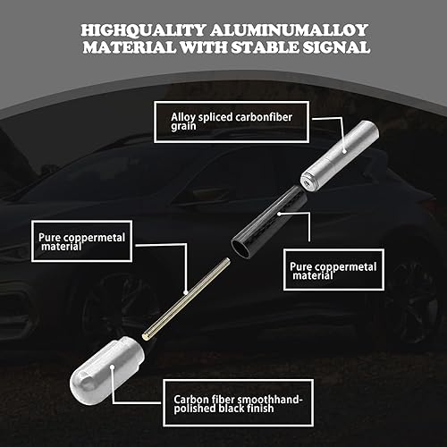 Miniatura 6 de Pack-1 Antena automotriz corta de fibra de carbono con acabado pulido, antena de radio de automóvil de 4.7 pulgadas con bandera estadounidense con