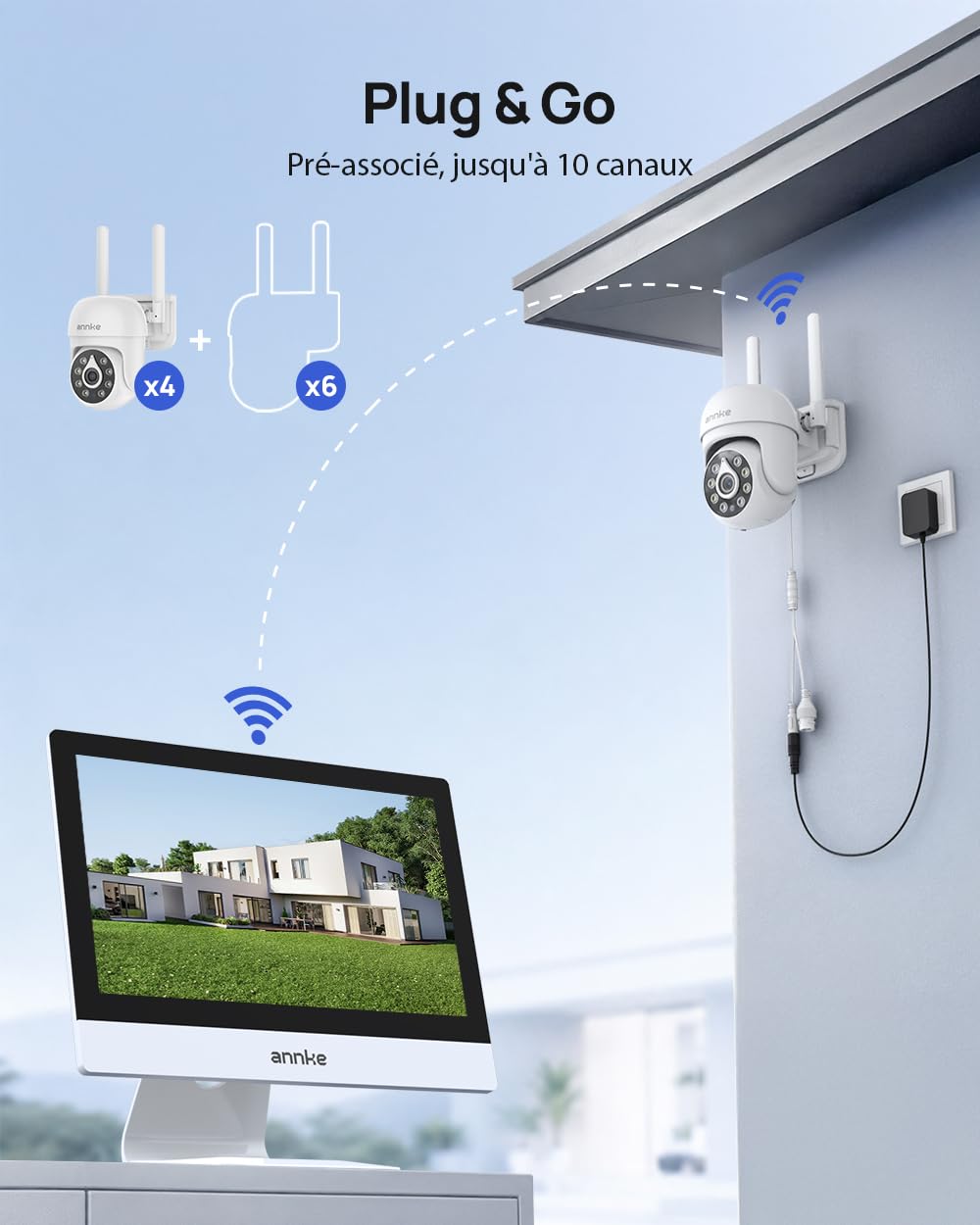 ANNKE 5MP PTZ Kit Caméra de Surveillance WiFi Extérieure avec 12" Moniteur