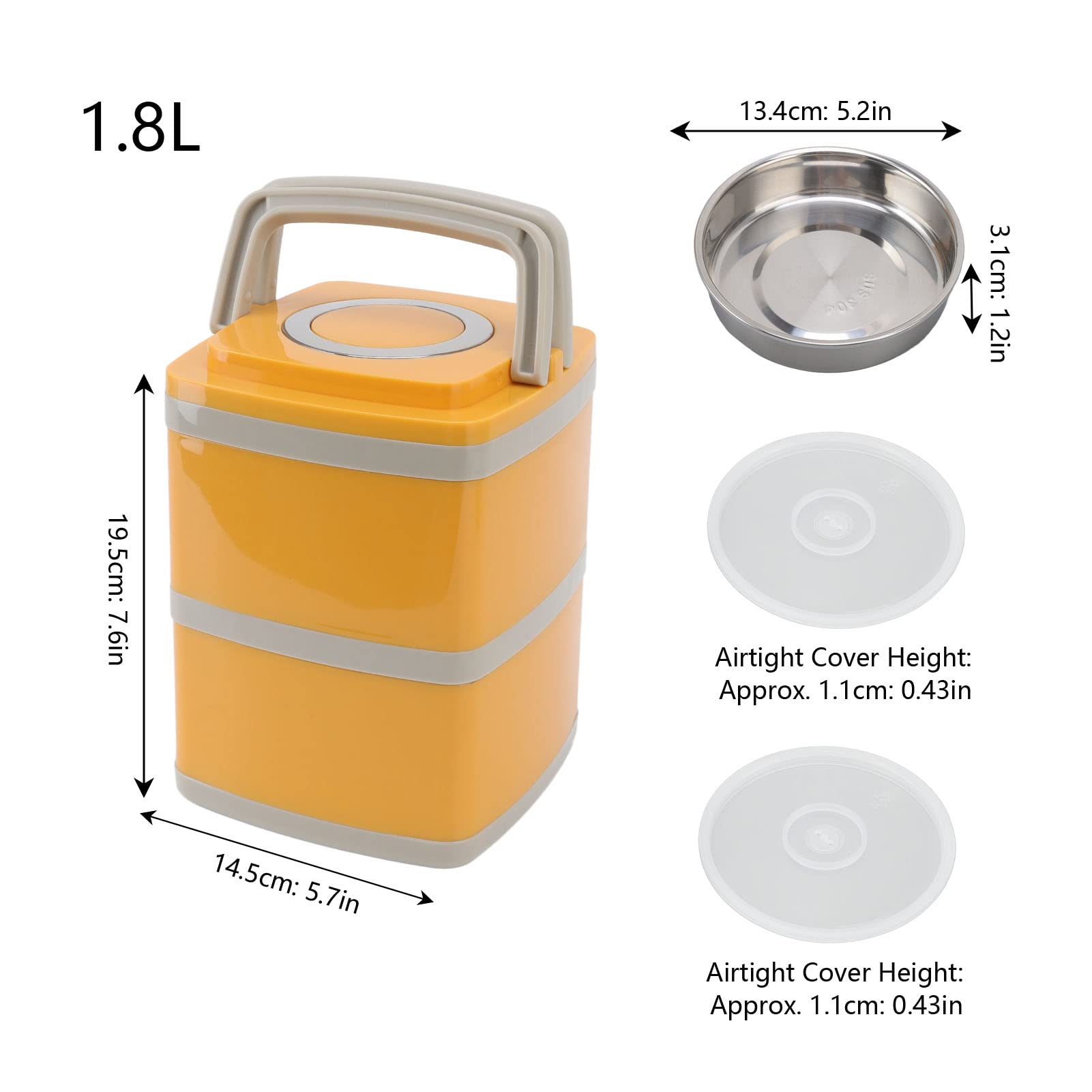Lunch Box sottovuoto in acciaio inossidabile 304 a prova di perdite, contenitore termico per alimenti Box, di grande capacità, per picnic, scuola, ufficio, cera d'api gialla (Doppio strato 1,8 L)