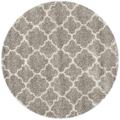 Image of Modern Shaggy Round Rug | Ultra-Soft Plush Circle Carpet for Living Room, Bedroom, Nursery | Fuzzy, Fluffy Area Rug with Non-Slip Base (Silver M II, 3x3 feet, Round)