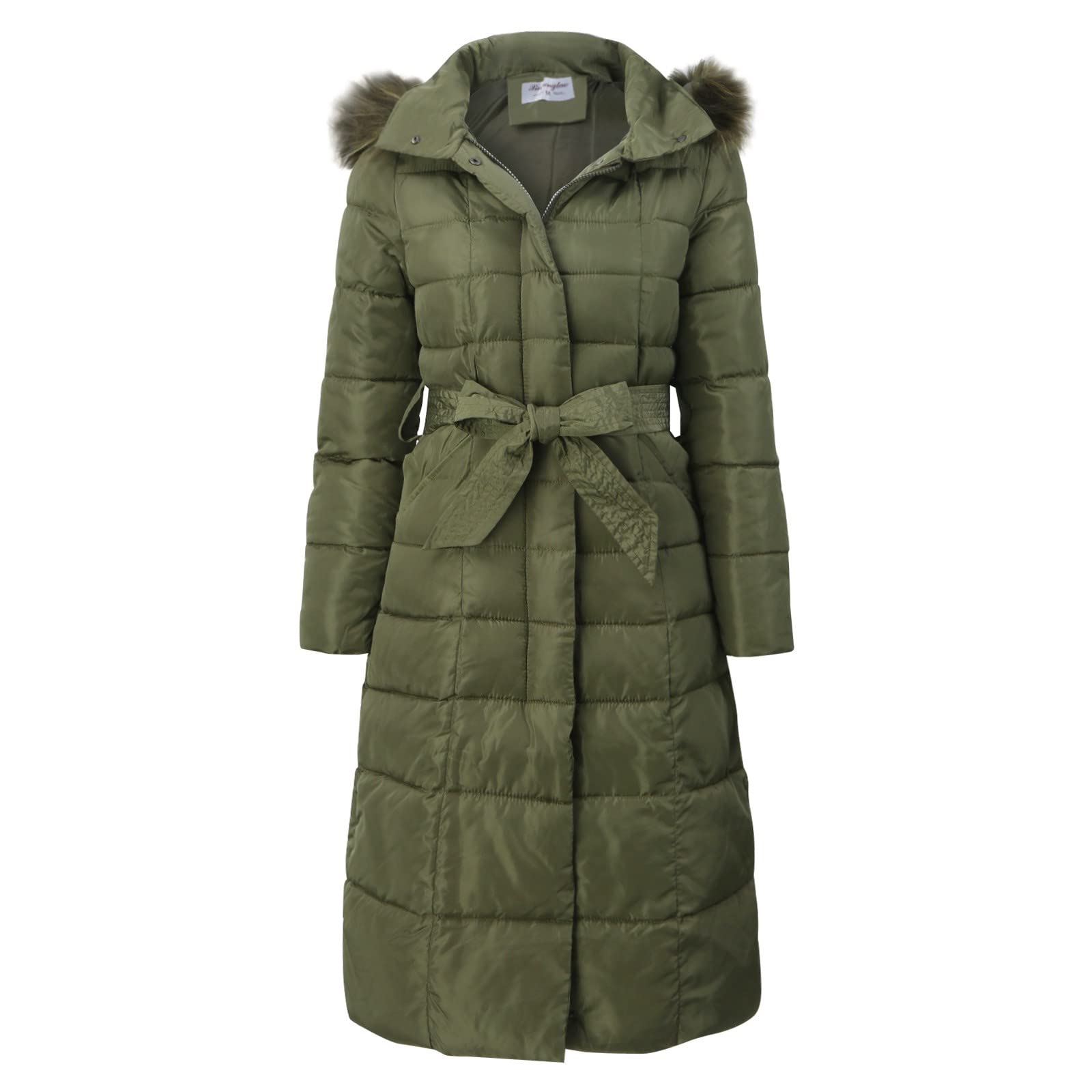 Piumino trapuntato da donna invernale - piumini lunghi per le donne piumini trapuntati giacca a vento slim fit cappotto con tasche piumini parka con cappuccio in pelliccia cappotto con cintura piumino