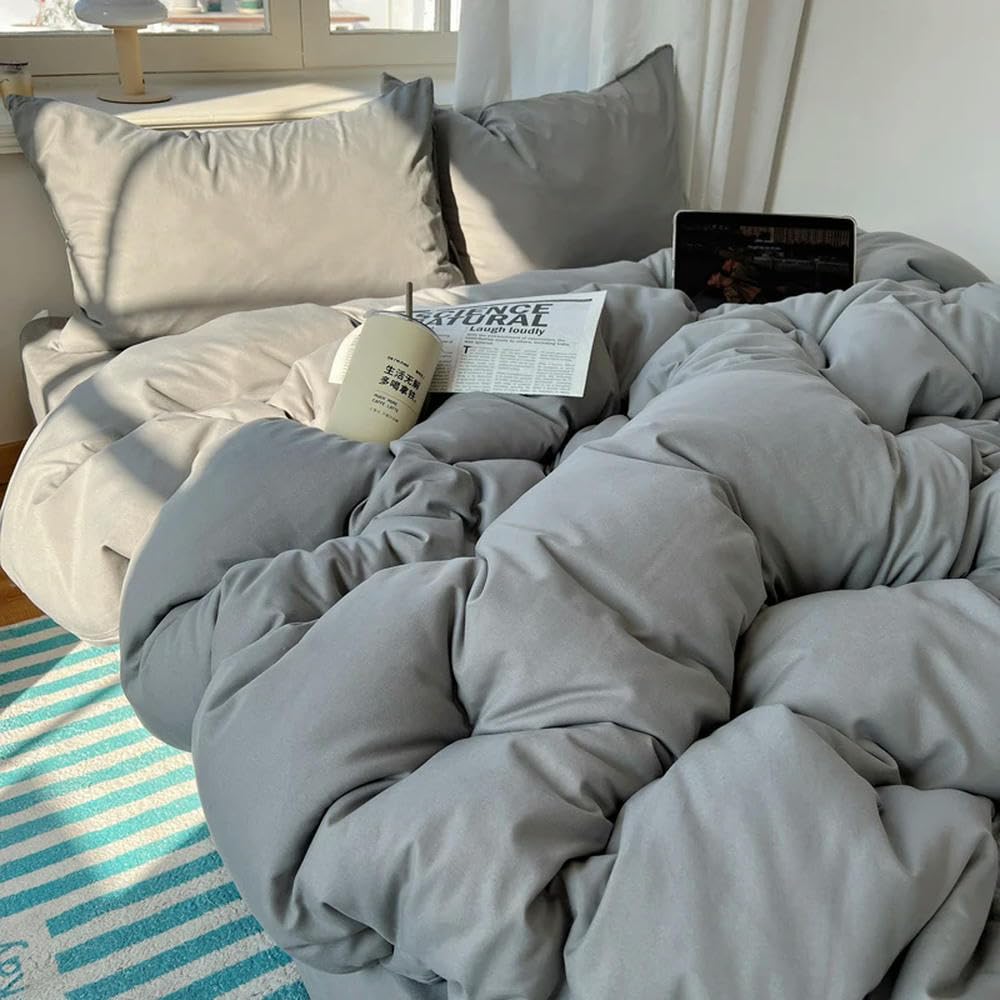 Set di Biancheria da Letto in Cotone 4 Pezzi con Lenzuolo e Copripiumino in Tinta Unita, federe, Lenzuolo Singolo per Coppia, King Size, Queen Size, Matrimoniale, Singolo