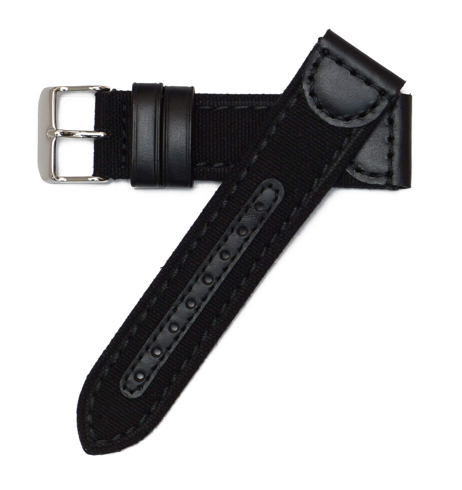 Hadley-Roma22mm Black Genuine Oil Tan Leather & Canvas Hadley Roma Watch Band Strap MS868