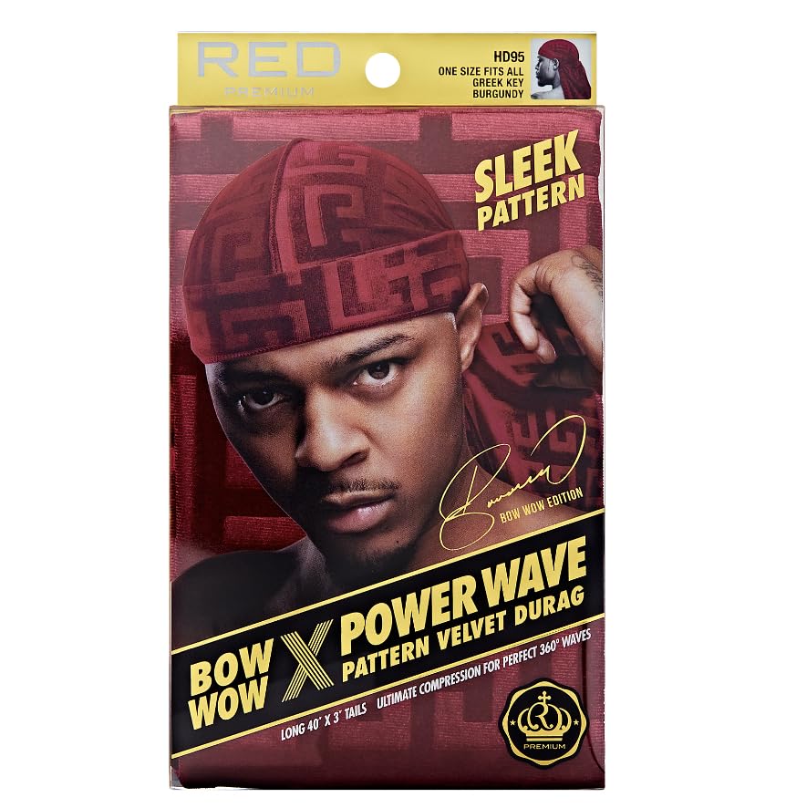 Red by Kiss Bow Wow X Power Wave Premium Pattern Velvet Durag Soft Stretchy Ultimate Compression Secure Fit