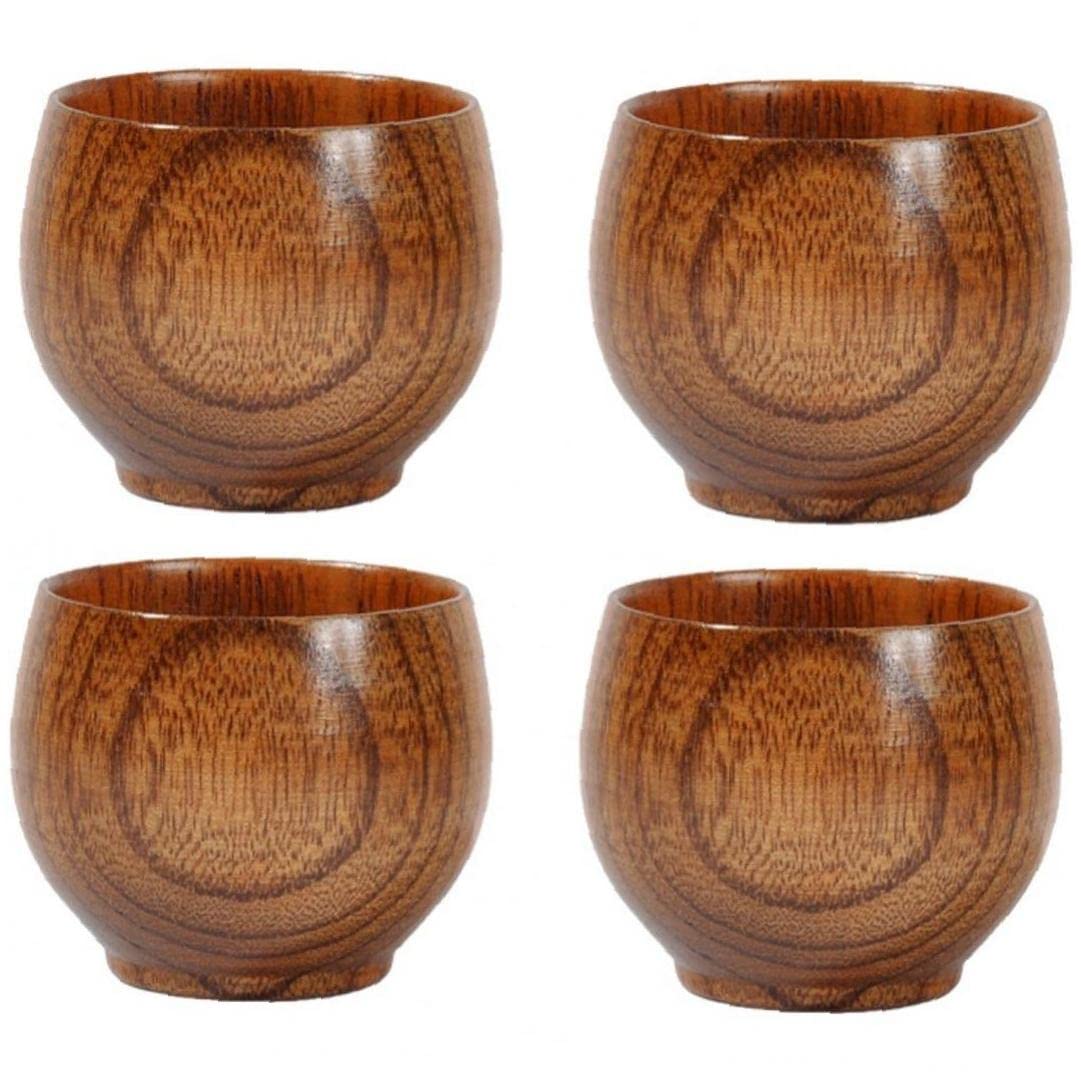 vepoty Wooden Cup 4pcs Natural Japanese Wooden Tea Cup Handmade Drinking Cup Restaurant Camping Cup