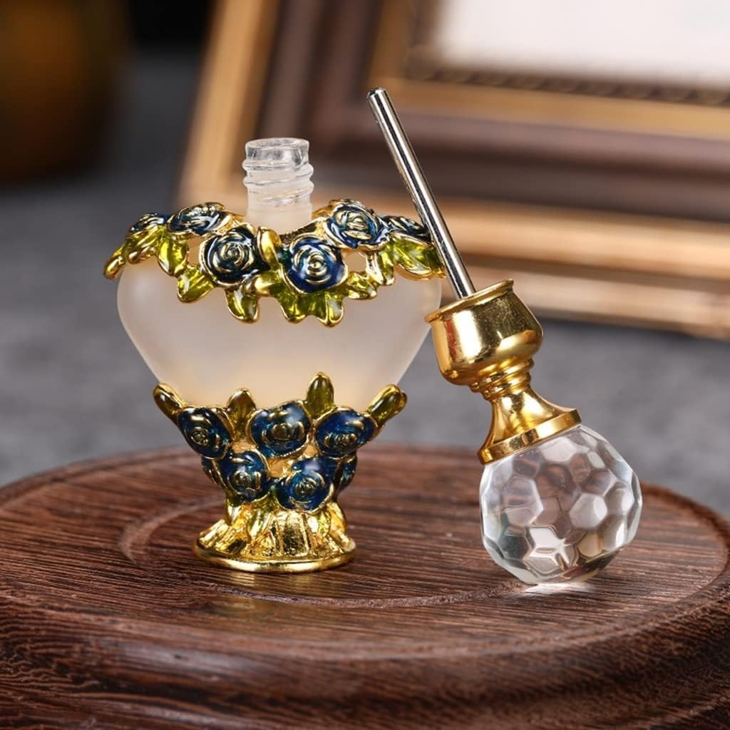 Bottiglia di profumo vintage, decorazione fantasia con rose da viaggio vuote ricaricabili da 5 ml(Blu)