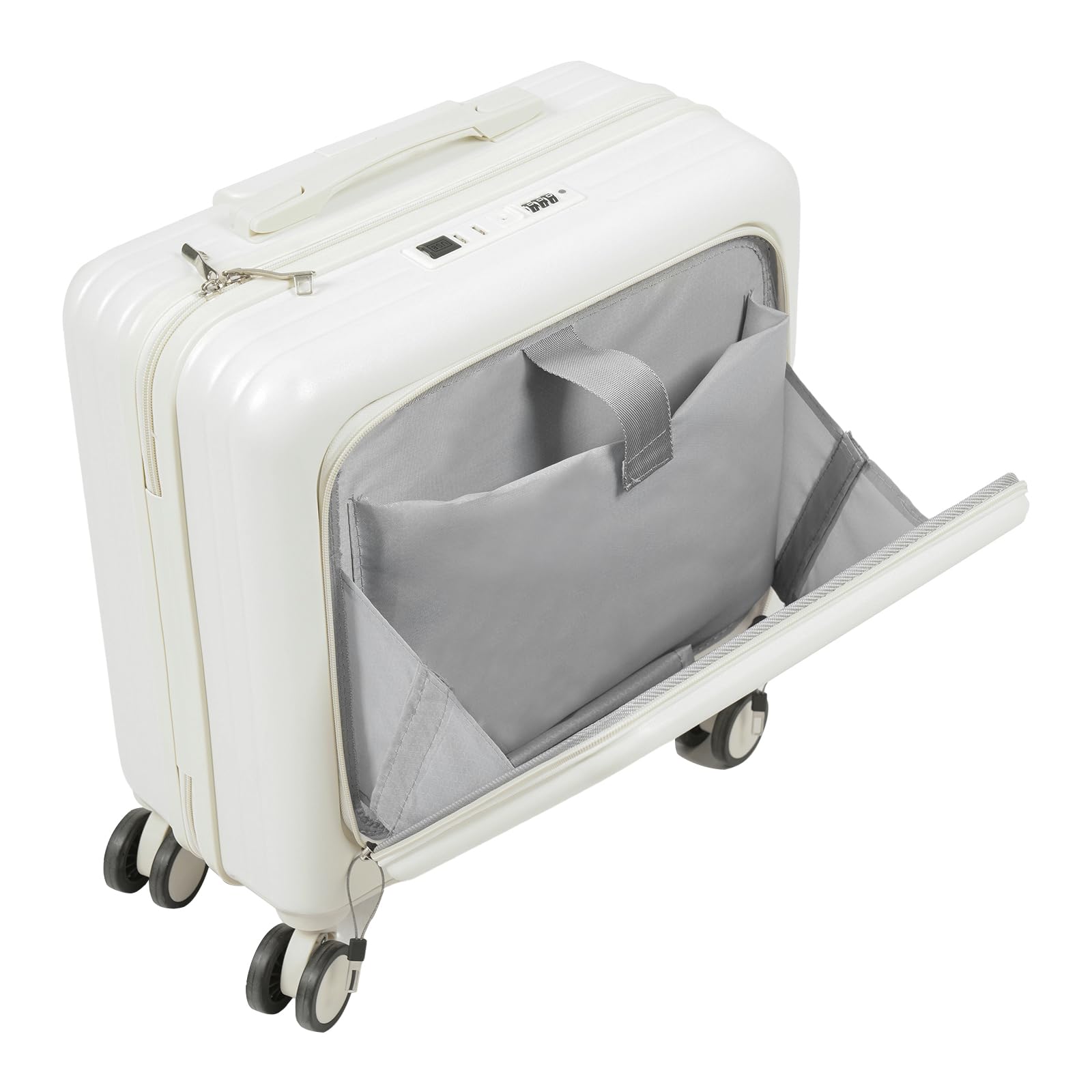 Biała walizka pokładowa, wolnostojąca walizka z kieszenią przednią, bagaż podróżny, walizka o nośności 30 kg, 45 x 24 x 41 cm, na krótkie wycieczki w kraju i za granicą, biały, Nowoczesny