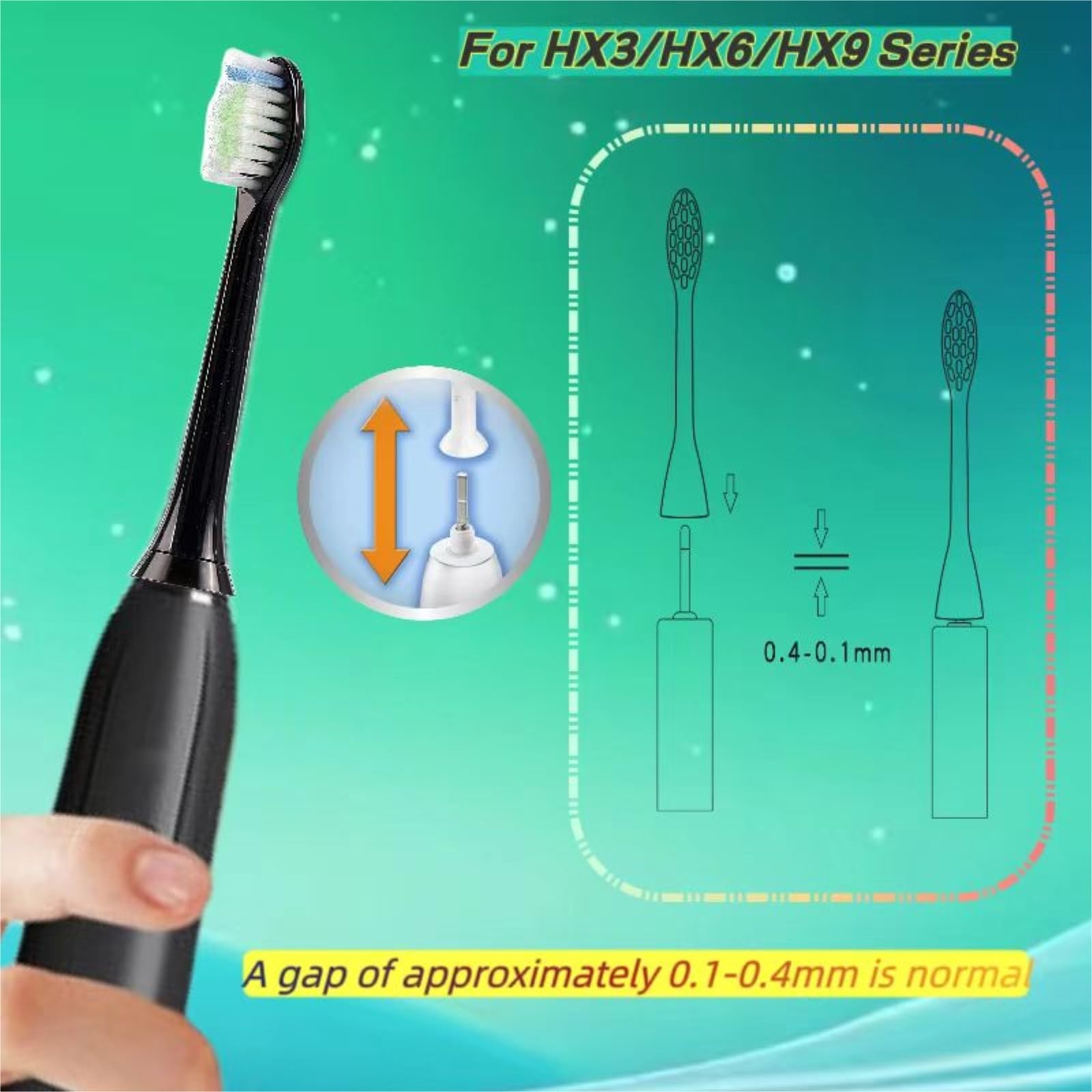 Testina Di Ricambio For Spazzolino Elettrico. Compatibile Con Philips HX6500/HX6511/HX6530/HX6711/HX9342/HX9332/HX9382(Black brush heads x8)