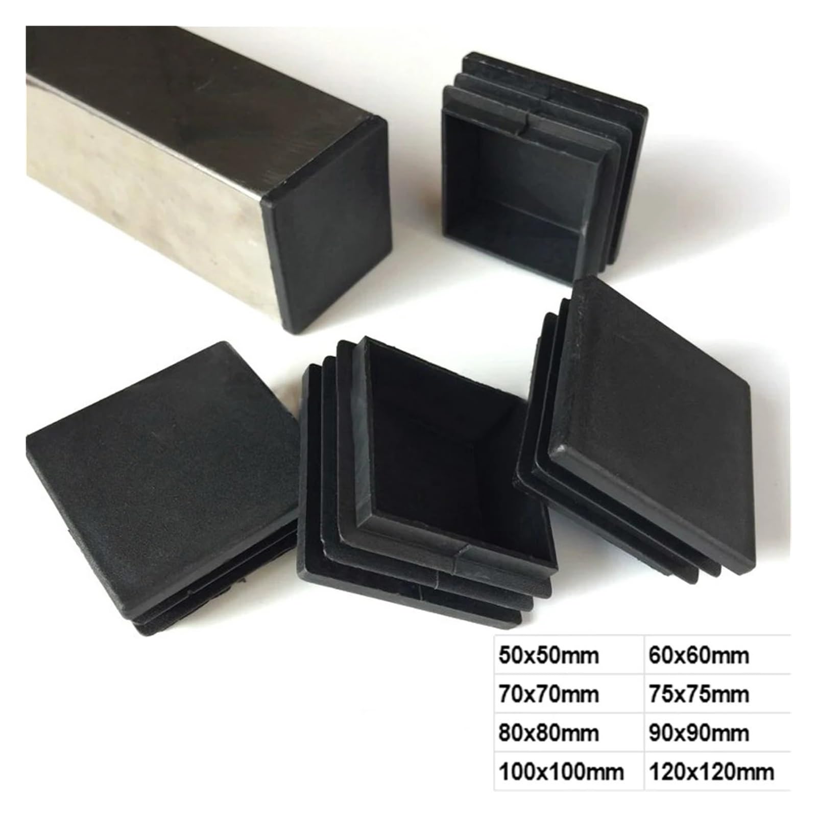 1/2/5/10 Uds. Tapón Cuadrado de plástico for Tapa de Extremo, Inserto de Tubo Que Evita arañazos en Suelos de Madera, tapón Negro de 50/60/70/75/80/90/100/120mm (Color : 90x90mm, Tamaño : 10pcs)