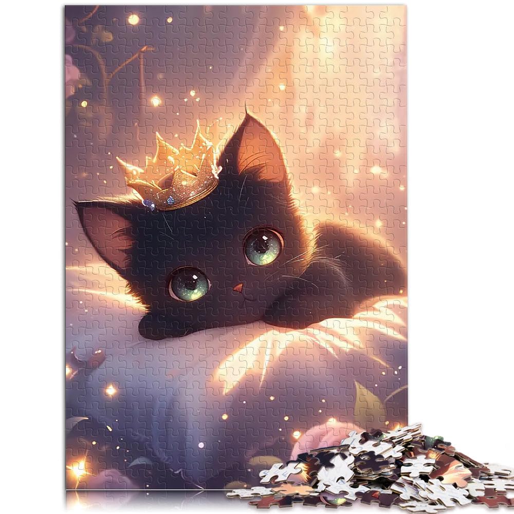 Gattino nero carino con corona Puzzle 2000 pezzi per adolescenti Gioco di famiglia antistress sfida difficile con pezzi completamente interconnessi di forma casuale 70x100cm