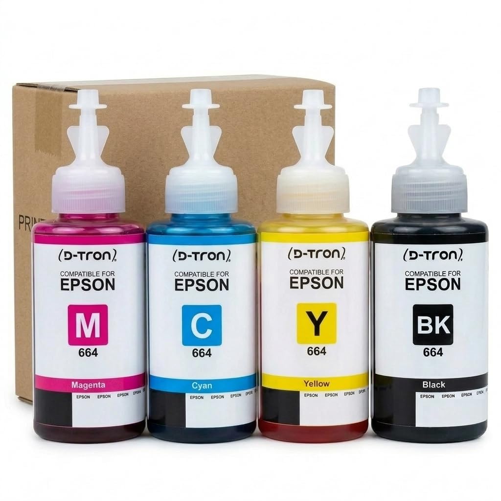 T664 Compatible Refill Ink for Epson L100, L110, L130, L200, L210, L220, L300, L310, L350, L355, L360, L361, L365, L380, L385, L405, L455, L485, L550, L555, L565 Printers, CMYK, 70ml, Pack of 4-image-34