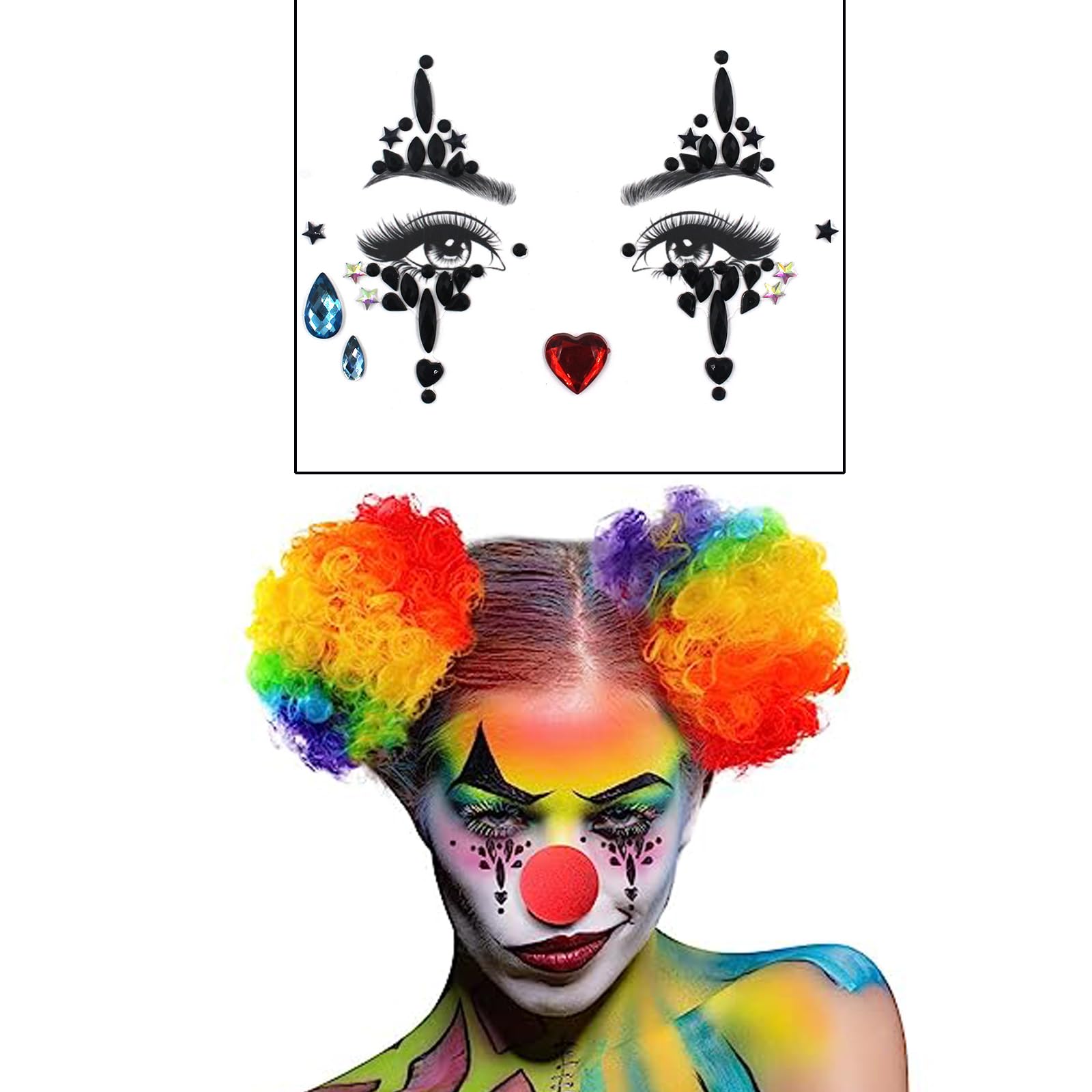 Halloween Face Gems Jewels,Day of the Dead Skull Spider Web Clown Rhinestone Face Tattoo Stickers for Men Women Kids Halloween Cosplay Makeup