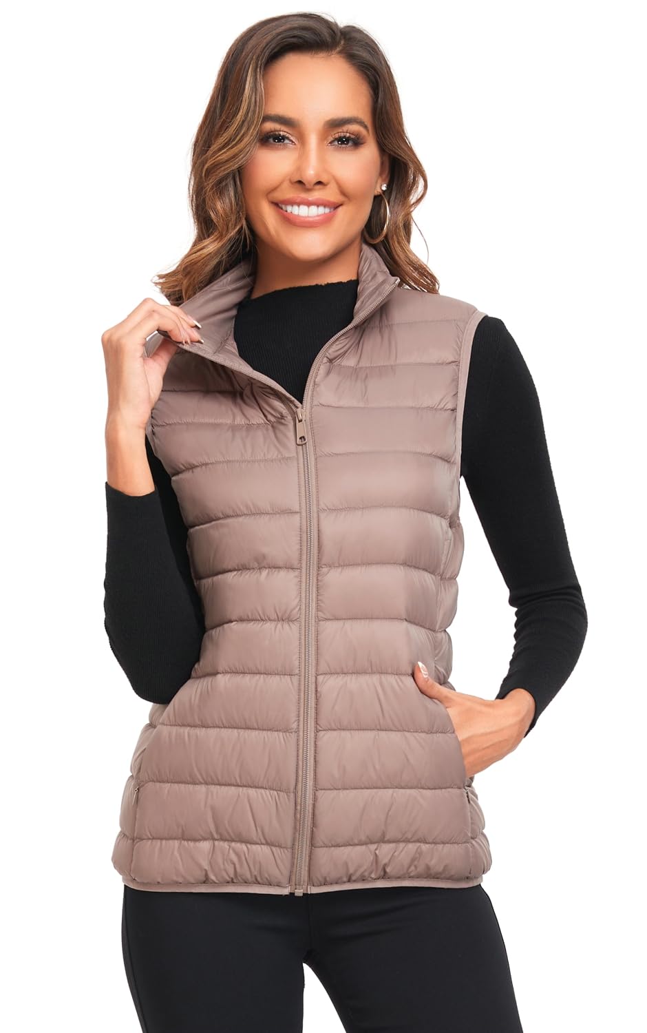 Women's Ultra Light Long Down Vest Winter Packable Down Jacket Lightweight Outdoor Puffer Vest Coat