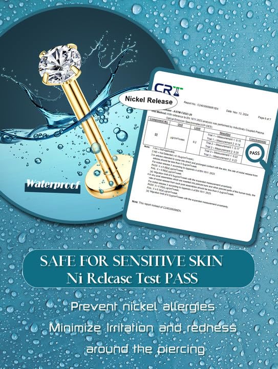 CASSIECA 14K Gold Filled Flat Back Nose Studs For Women Men Hypoallergenic Surgical Steel Nose Rings Hoops- Threadless Flat Back Earrings Helix Cartilage Tragus Conch CZ Stud Labret Lip Nostril Septum Ring Body Piercing Jewelry 20G 18G 16G2