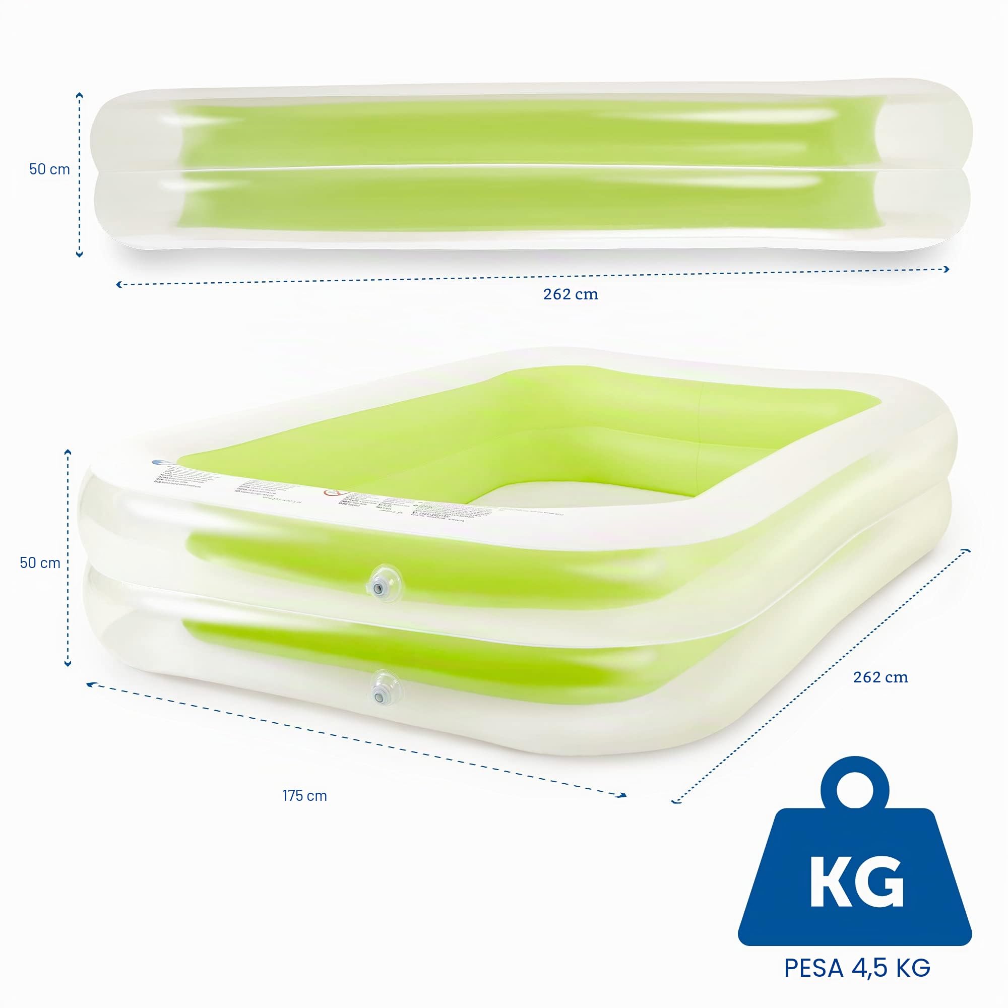 SUNMER Grande piscina gonfiabile per famiglie, per bambini e adulti, facile da gonfiare e sgonfiare, 262 cm x 175 cm x 50 cm, per feste in giardino, pozzo per palline da interni, capacità 459 l