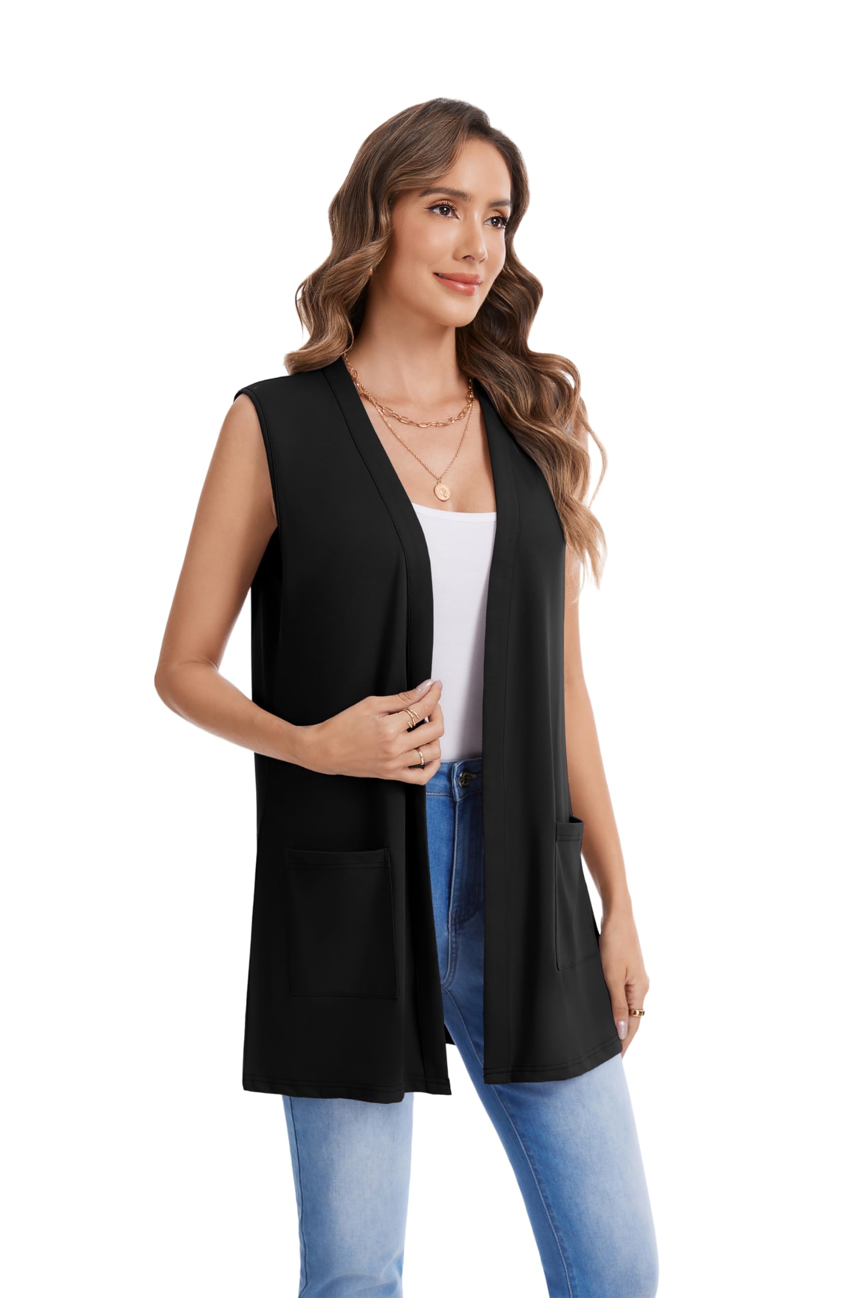 Actcat Cardigan da donna senza maniche leggero aperto davanti casual vestibilità ampia gilet con tasche 2026