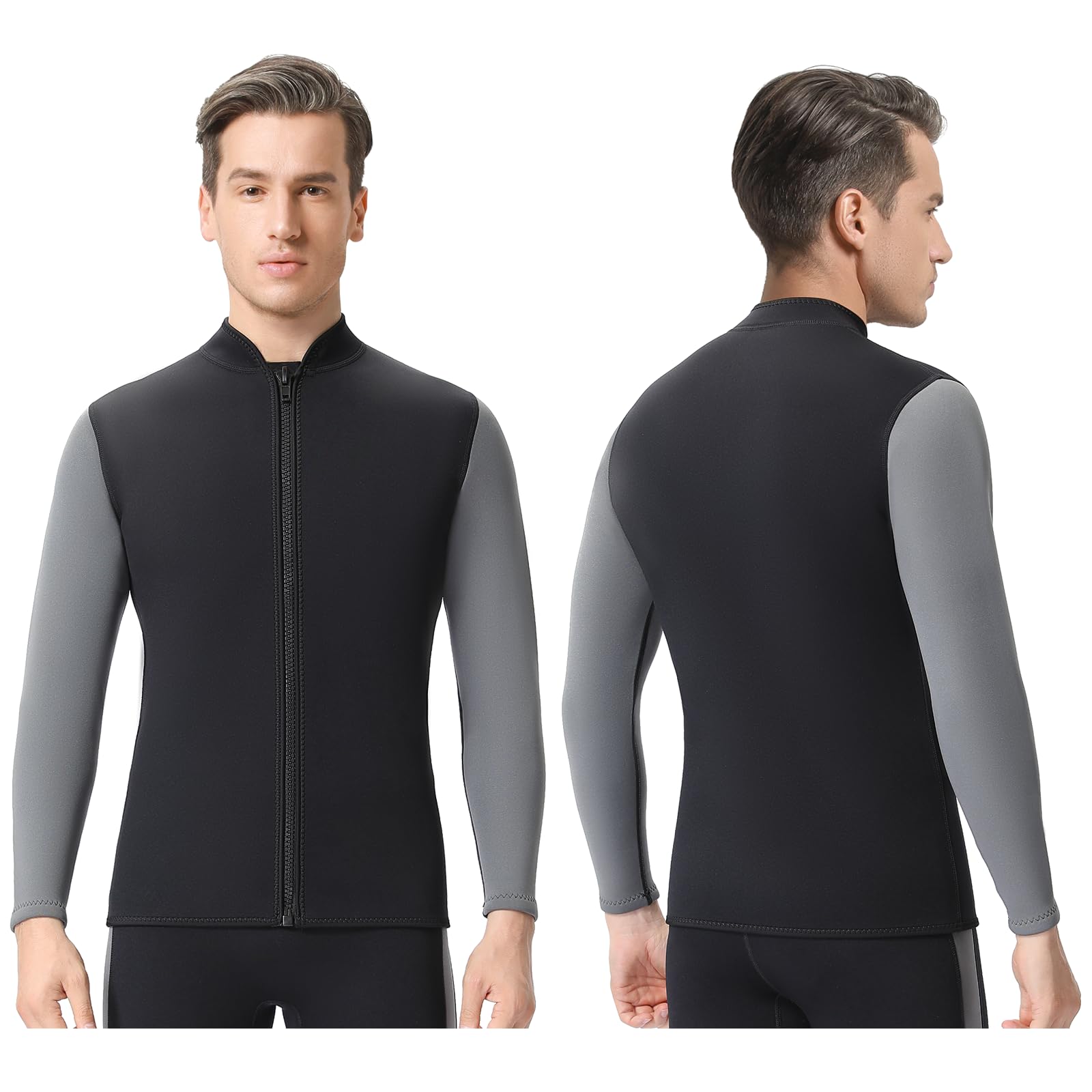 FLEXEL Veste de Combinaison en Néoprène Homme Femme 3mm, Veste de plongée Top à Manches Longues Rash Guard Fermeture éclair sur Le Devant pour Le Surf, la Natation, la Plongée en apnée