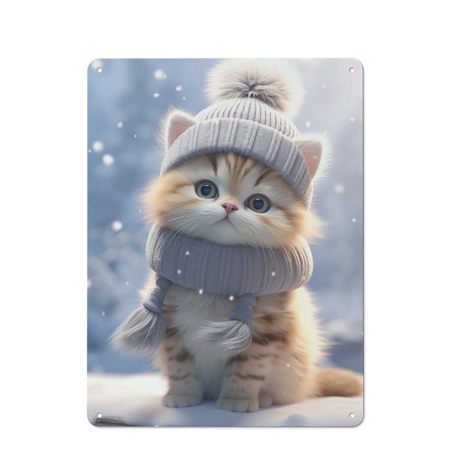 Snowy Kitty Cuteness Industrial-style Tin Sign 40x30cm for Living Room Wall, for Metal Sign Collectors, for Garage And Workshop Walls