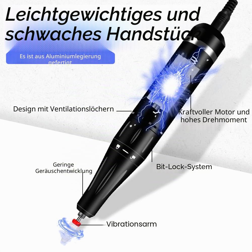 Yokefellow Professioneller 35000 U/min Nagelbohrer für Acrylnägel mit 6 Bits, wiederaufladbar, tragbar, Maniküre, Pediküre, Nagelbohrmaschine als Powerbank, Schwarz & Grau & Silber (Schwarz+NB07)