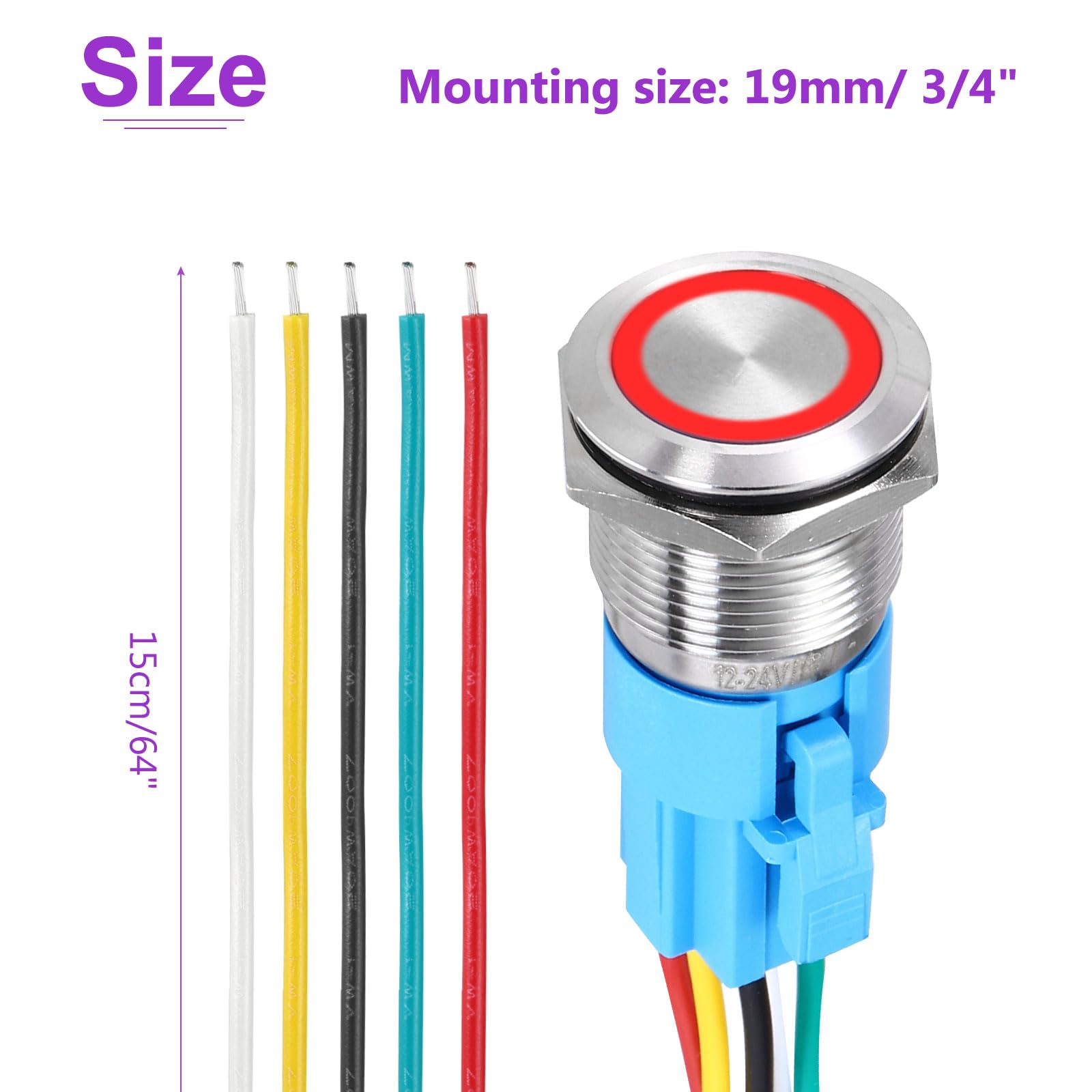 DMiotech 2Pcs 19mm / 3/4" Push Button Switch - Image 4