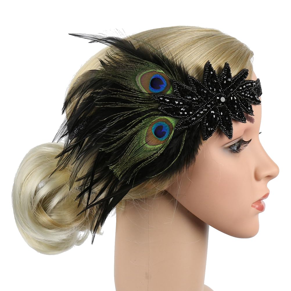 Lurrose Peacock Hairband Vintage 1920s Peacock Flapper Headband Hair Accessories for Women Cosplay Masquerade Dance Costume Party - Image 4
