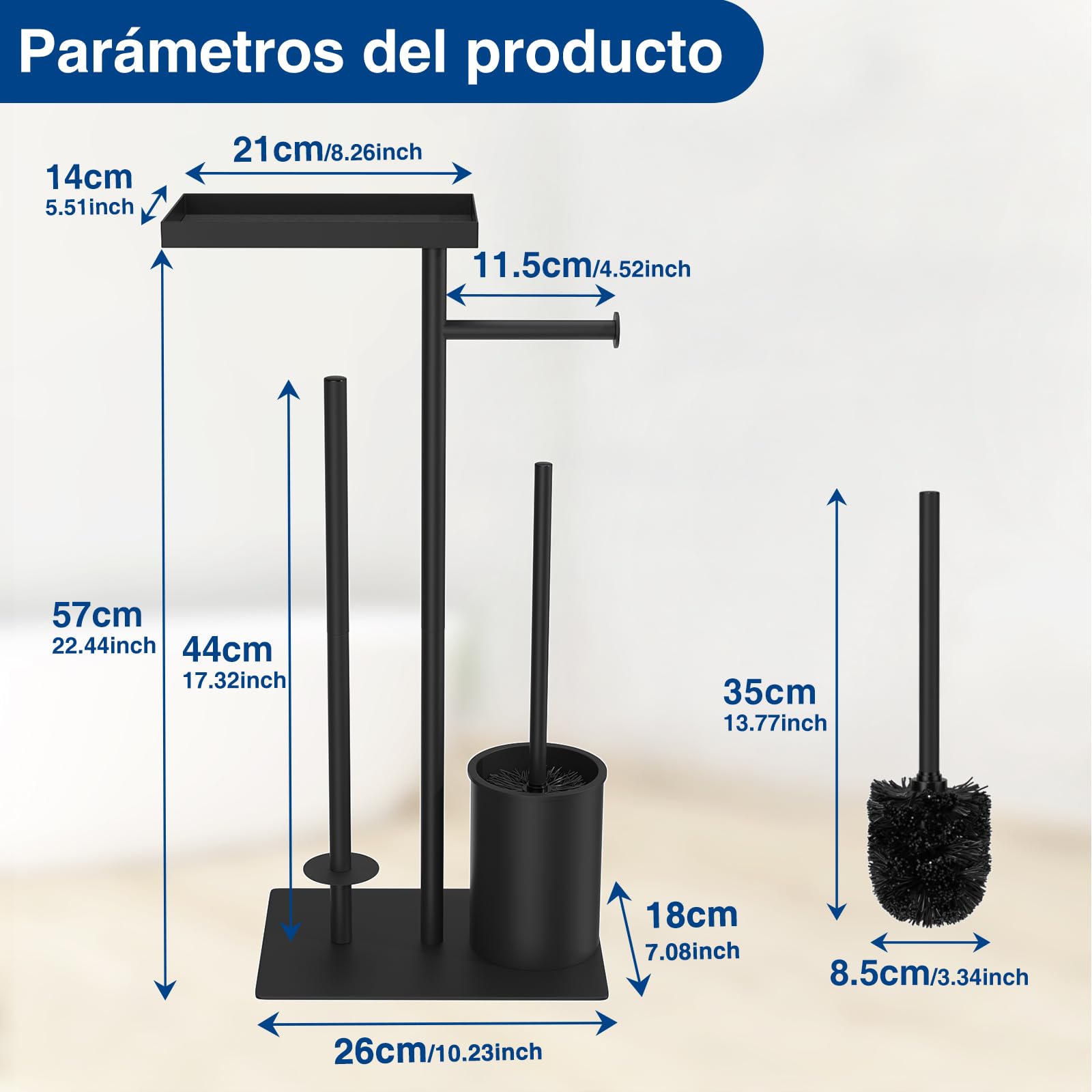 Portarrollo de acero inoxidable higiénico con escobilla, bandeja y soporte para papel