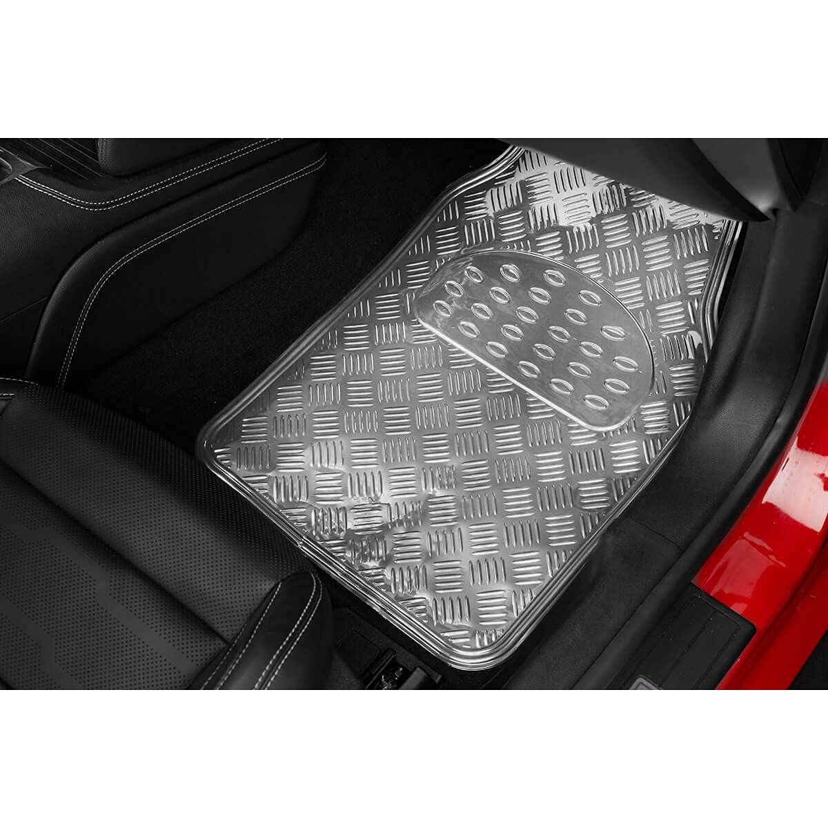S SUMEX Alfombrillas de Coche Diseño Metálico, 4 Piezas 2 Delanteras y 2 Traseras, SUV, Furgonetas, Coches, Alfombrillas de Protección para Todo Tipo de Clima de Alta Resistencia, Acabado Silver