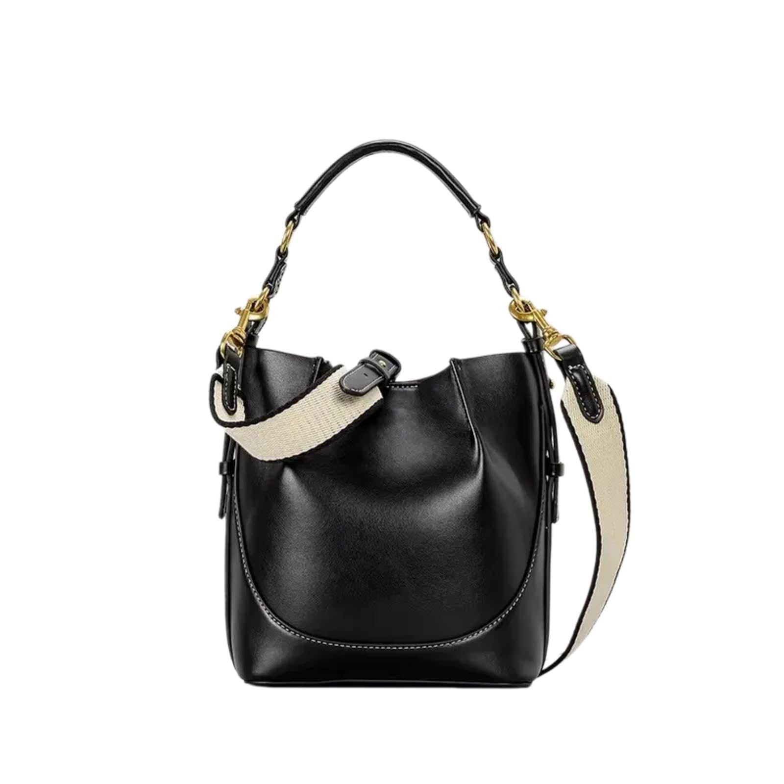 Borsa A Tracolla da Mano Secchio Donna, Spalla Maniglia Superiore Convertibile con Cinturina Larga Rimovibile-Black Pu