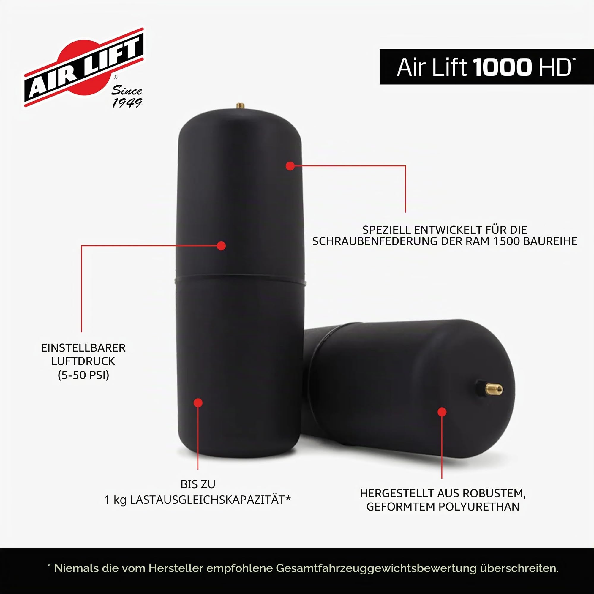 Air Lift 60828HD 1000 Luftfedern für 2019-2025 Dodge Ram 1500 / Ram 1500